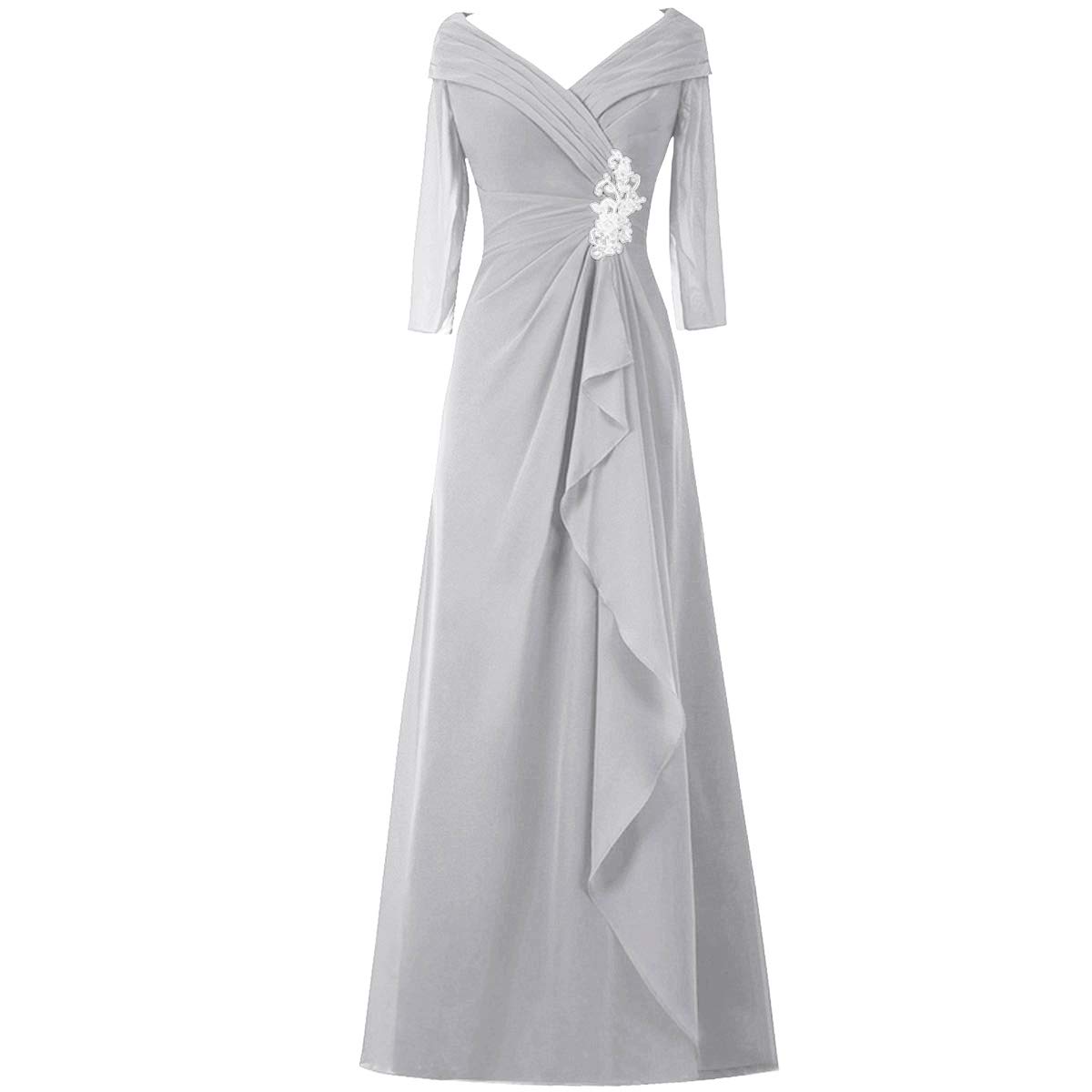 Elegant Chiffon Mother of The Bride Dresses with Lace Detail - Half Sleeve Wedding Guest Gowns for Women - Perfect for Formal Weddings, Evening Parties & Special Occasions