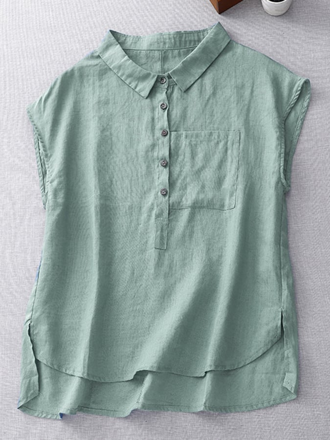 Lovevop Women's Cotton Loose Fit Lapel Drop Shoulder Sleeveless Blouse - Casual Summer Tops for Beach, Vacation & Everyday Wear