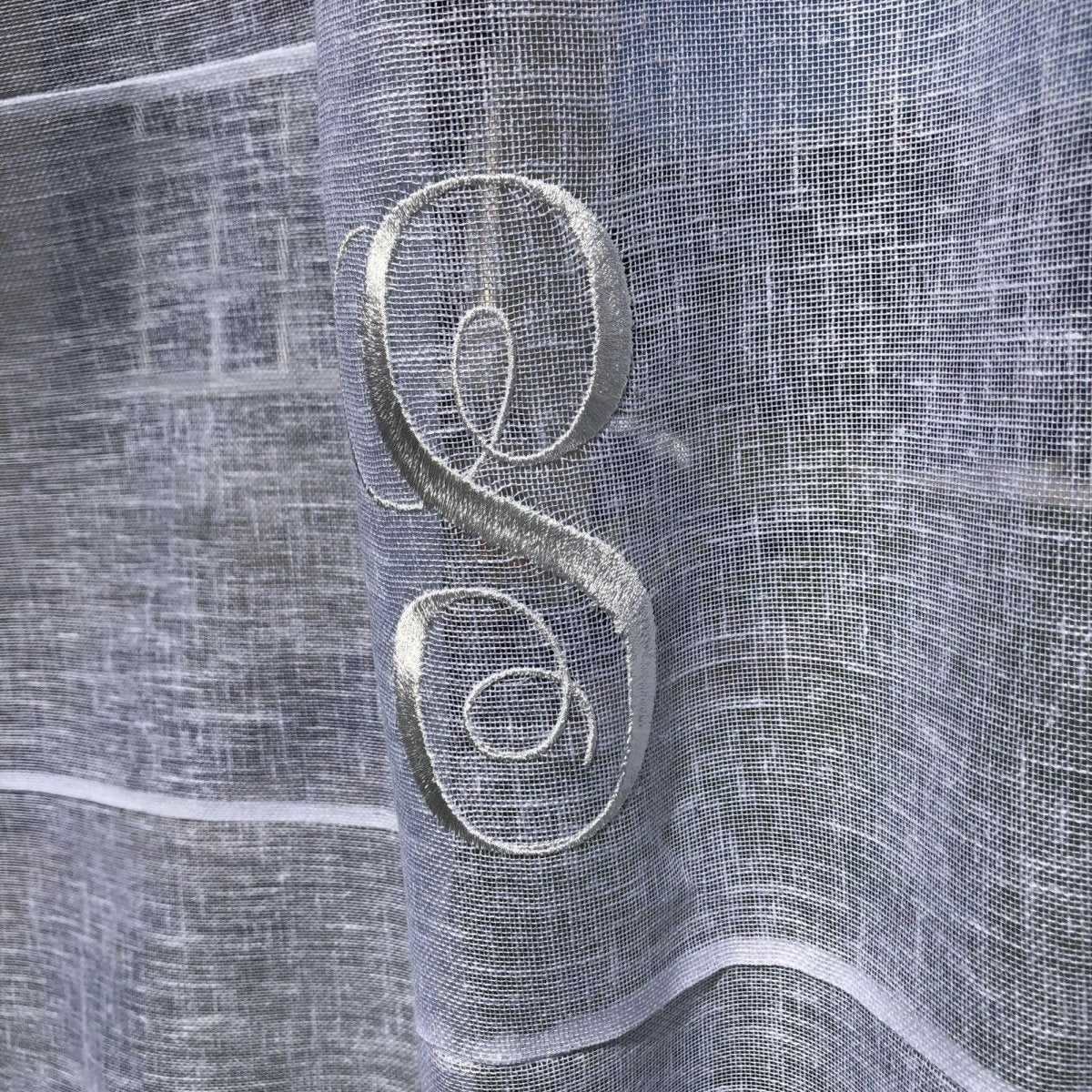 Daresbury Sheer White Linen Monogram Sidelight Door Net Curtain - Elegant Window Treatment for Living Room, Bedroom & Entryway Privacy