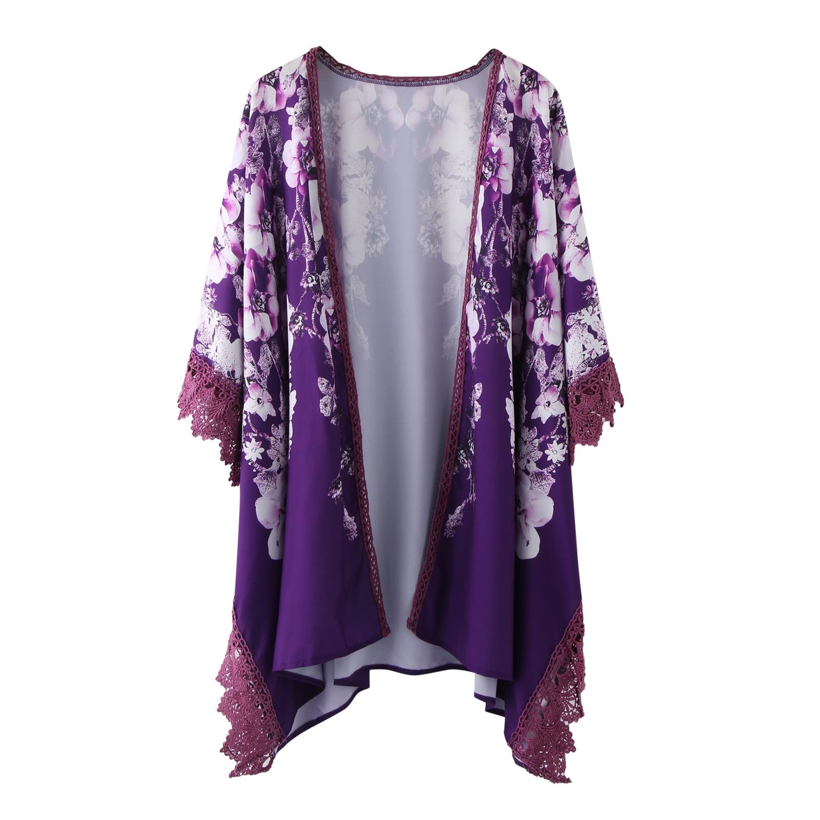 Women's Floral Print Puff Sleeve Kimono Cardigan - Summer Short Sleeve Loose Cover Up Blouse for Casual Wear | Beach Cover Up, Vacation Outfit, Boho Chic Style