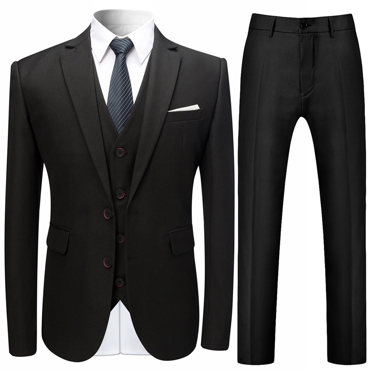 Black 3 Piece Slim Fit Two Button Suit for Men - Formal Business Attire & Wedding Outfit | Perfect for Office, Interviews & Special Occasions