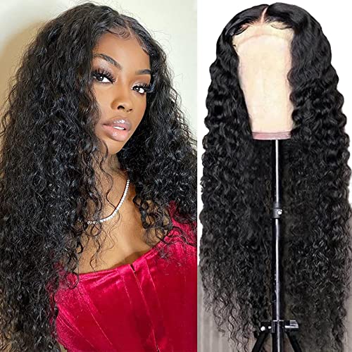 MEGALOOK 24 Inch Water Wave Lace Front Wig - 180% Density Brazilian Virgin Human Hair with Pre-Plucked Hairline & Baby Hair | Natural Black Color Curly Human Hair Wig for African American Women | Perfect for Daily Wear, Parties & Special Occasions