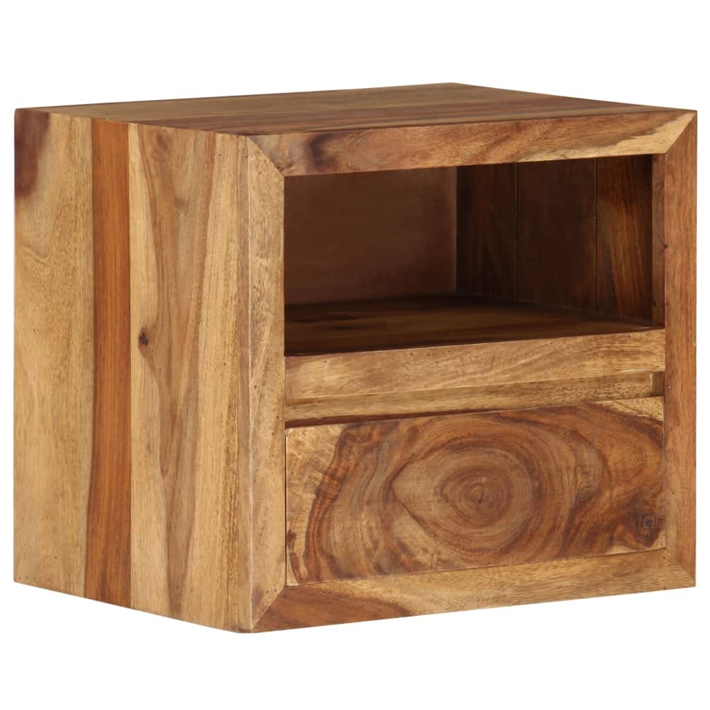 Solid Sheesham Wood Bedside Table with Storage - 15.7