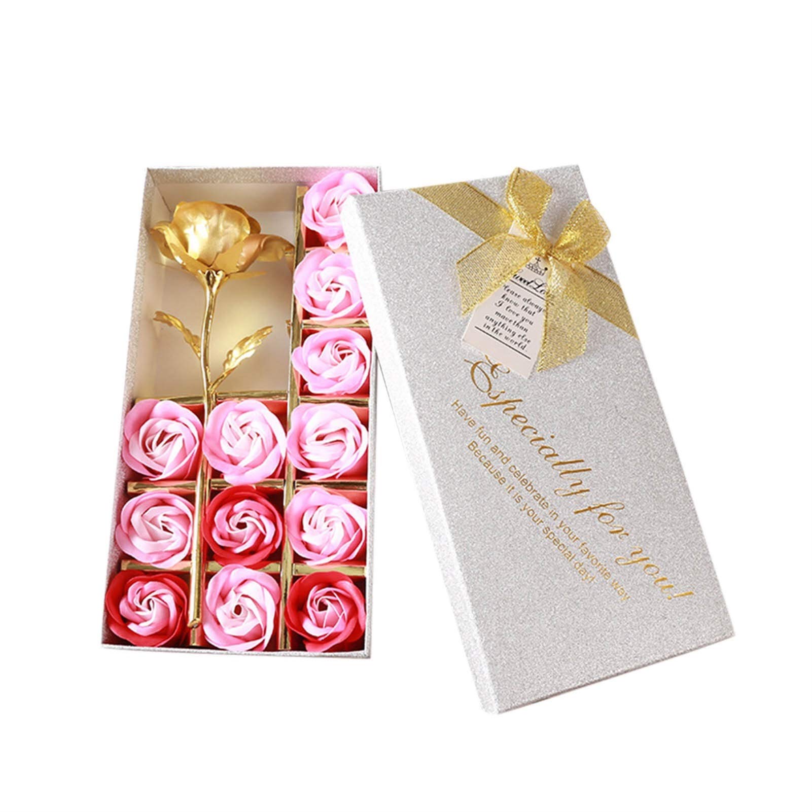 13pcs Scented Artificial Soap Rose Flowers Bouquet Gift Set - Silver Fake Roses for Valentine's Day, Birthday, Wedding Decor & Home Centerpiece