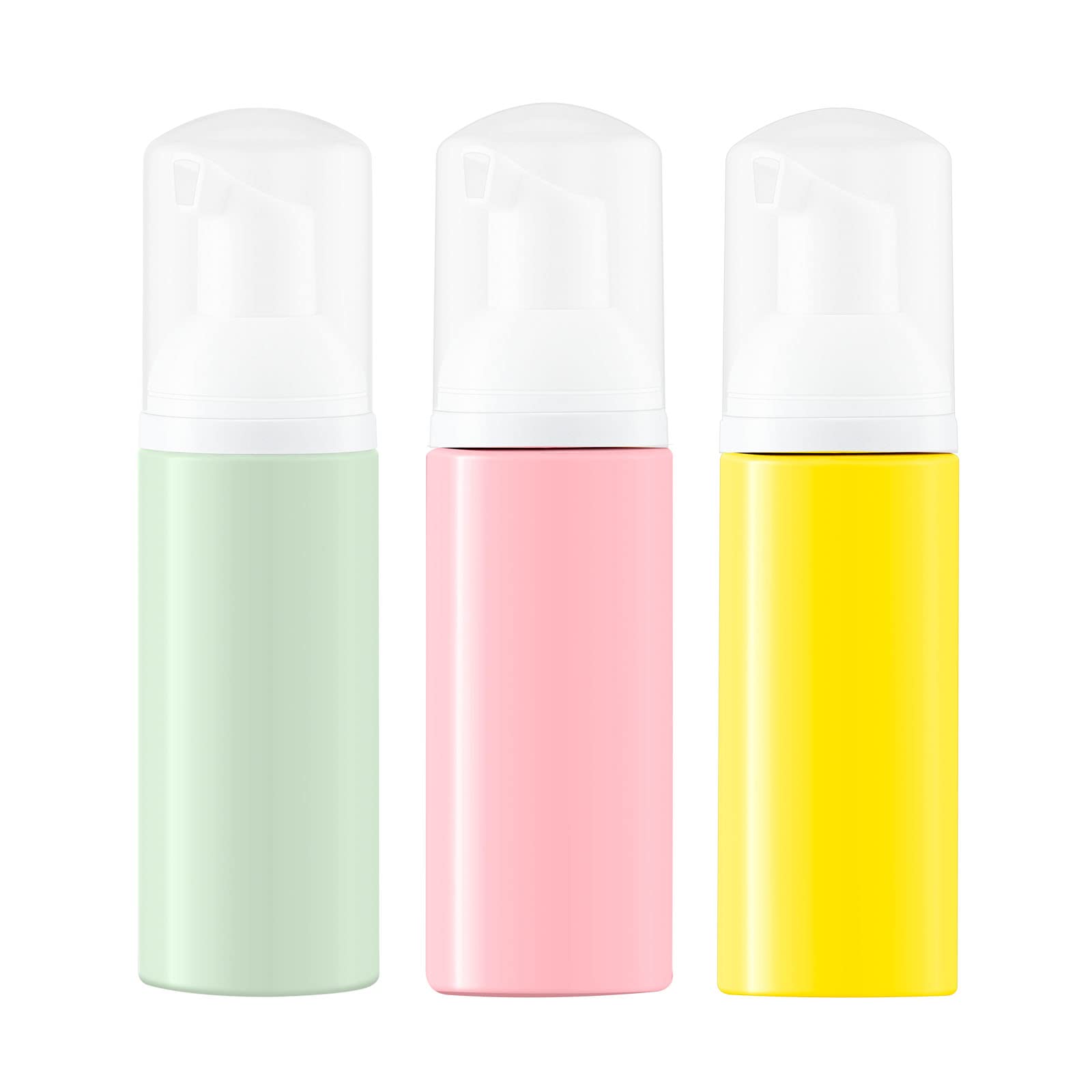 IRON BILL 2 Oz Foam Bottle with Frosted White Pump (3PCS) - BPA Free Refillable Travel Bottles for Hand Soap, Body Wash & Eyelash Shampoo | Mini Pocket Size in Pink, Green & Yellow | Perfect for Travel, Gym & Daily Hygiene