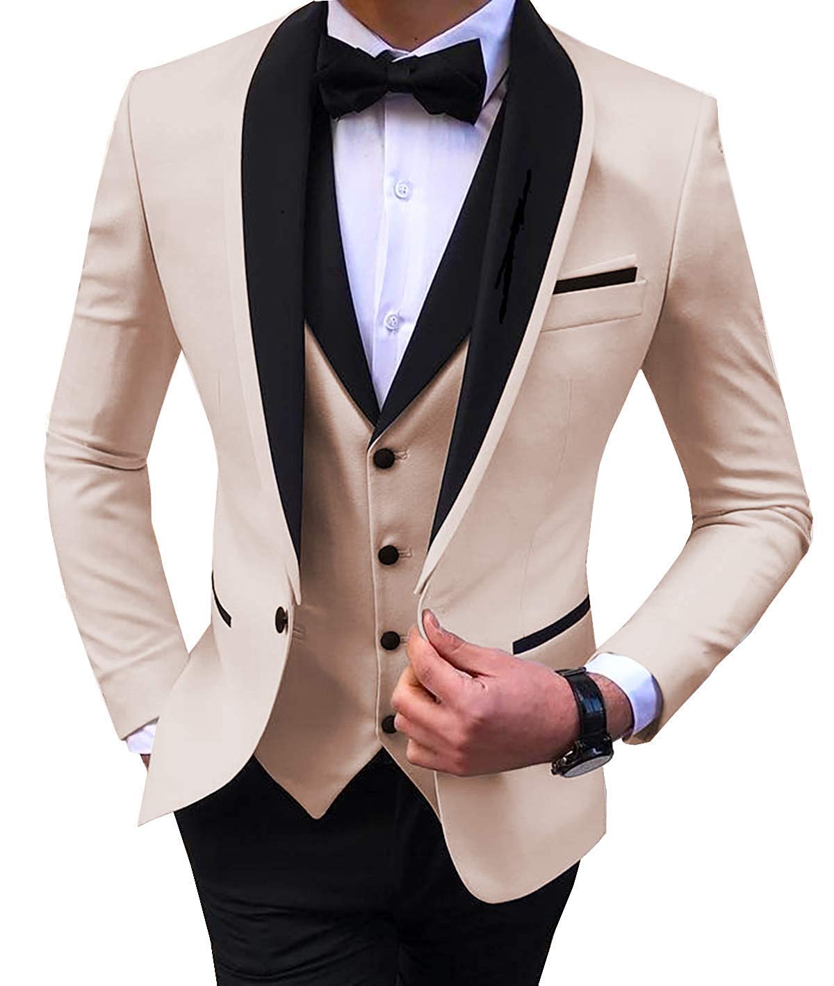 Men's 3-Piece Formal Suit Set - Shawl Lapel Tuxedo Blazer, Vest & Pants for Wedding, Prom, Groomsmen | Classic Fit Business Attire & Special Occasion Outfit