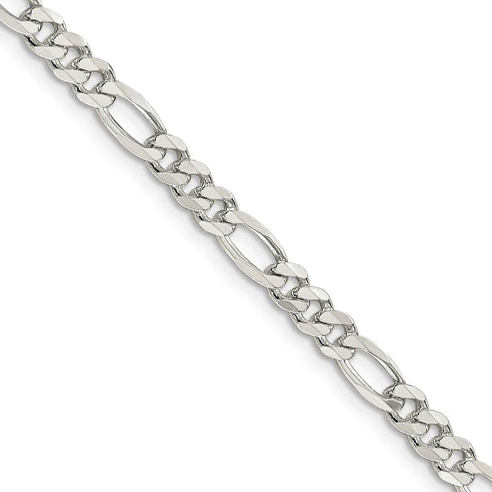 4.75mm Sterling Silver Pave Flat Figaro Chain Necklace - Elegant Black Bow Design for Women | Perfect for Parties, Weddings & Everyday Wear