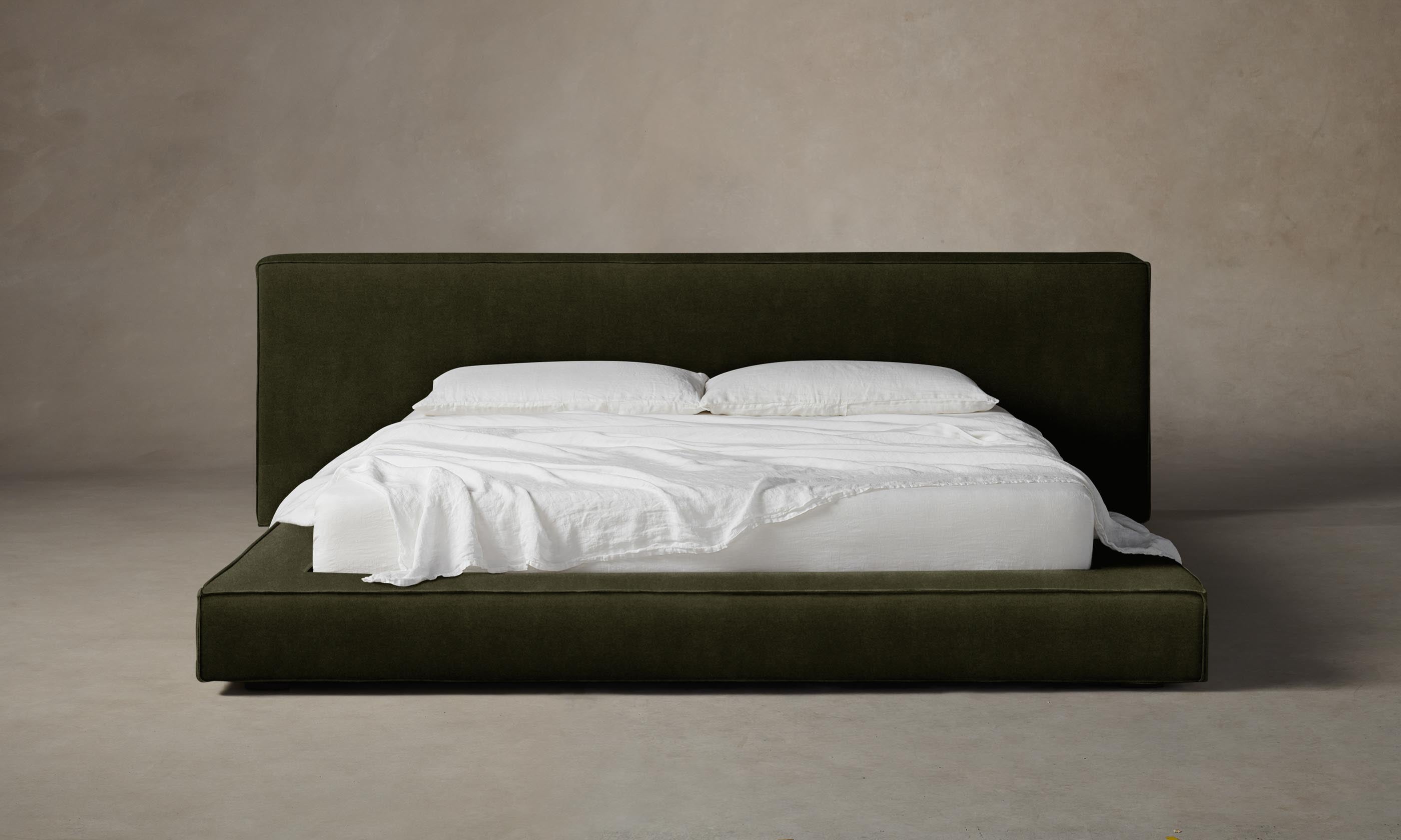 The Eldridge Bed - Luxe Performance Velvet Olive Green Queen Size Bed Frame for Modern Bedrooms | Perfect for Master Bedrooms, Guest Rooms & Apartments