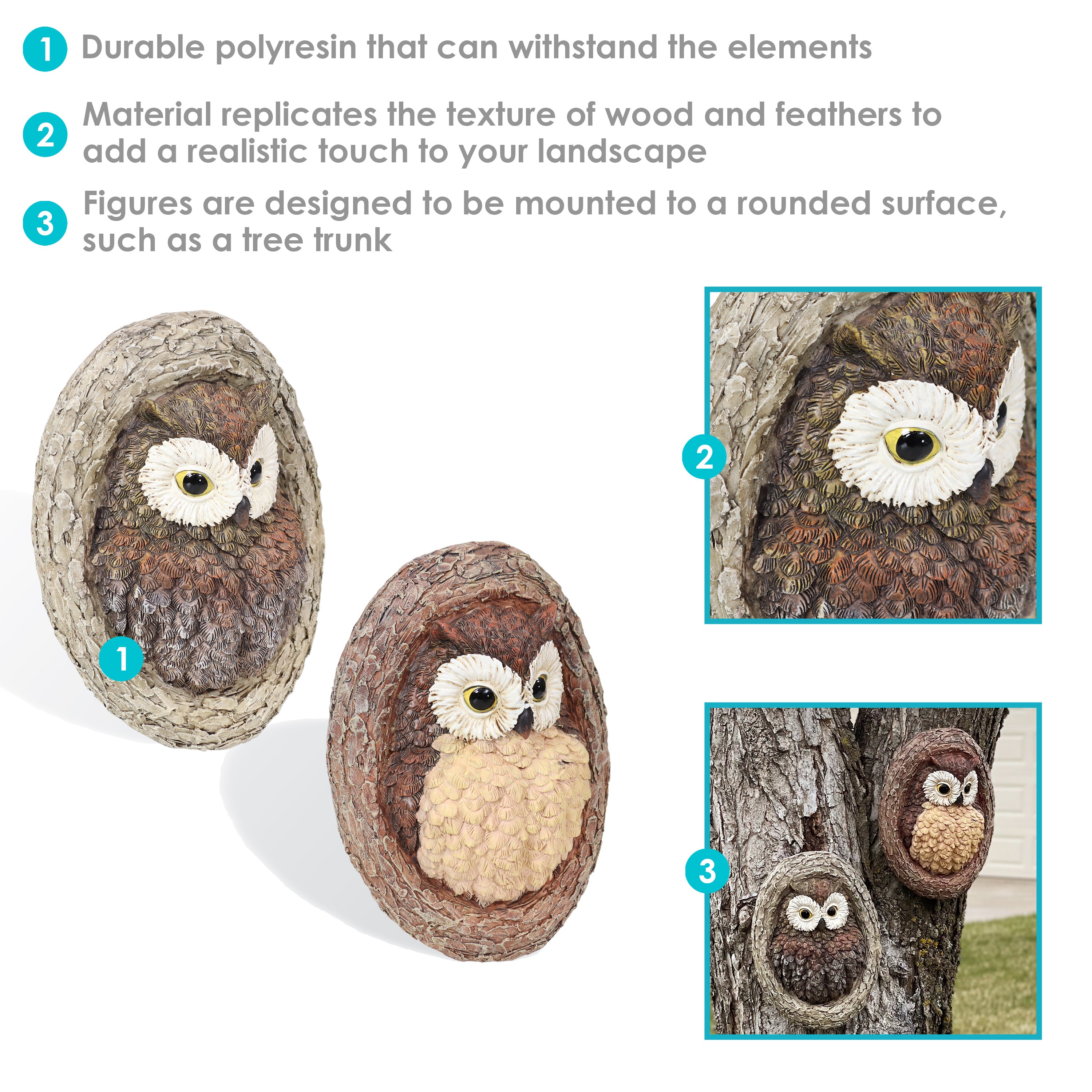 Sunnydaze Winifred & Wesley the Wise Old Owls Tree Hugger - Outdoor Garden Decor for Patio, Yard & Lawn - Whimsical Owl Statue for Home & Garden Decorations