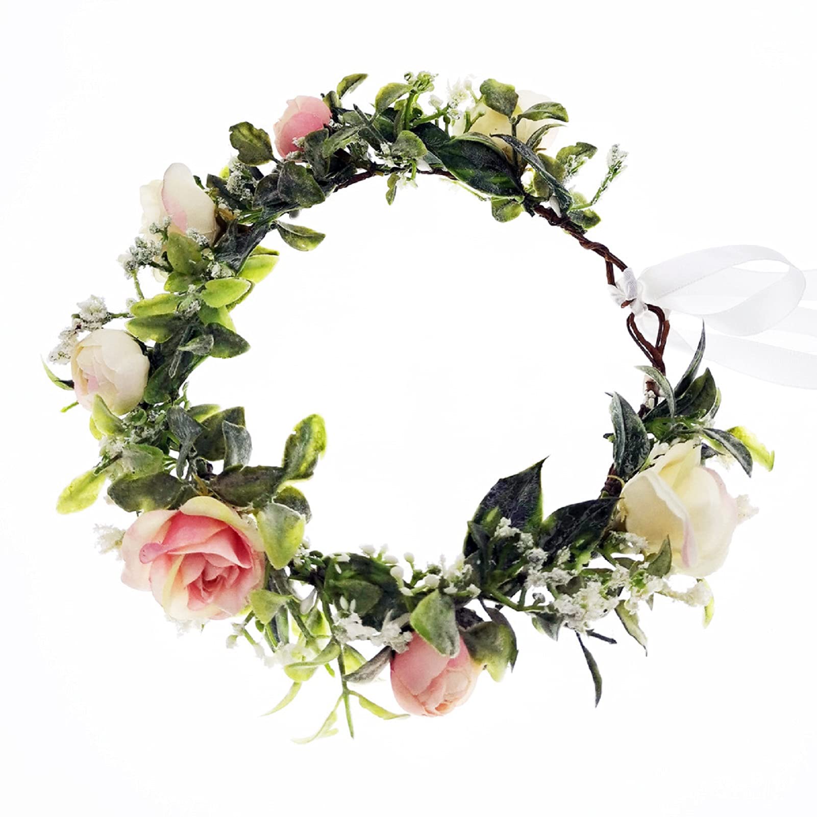 Funsveta Floral Crown Headband for Women & Girls - Adjustable Ribbon Flower Hair Wreath for Weddings, Festivals & Photo Shoots