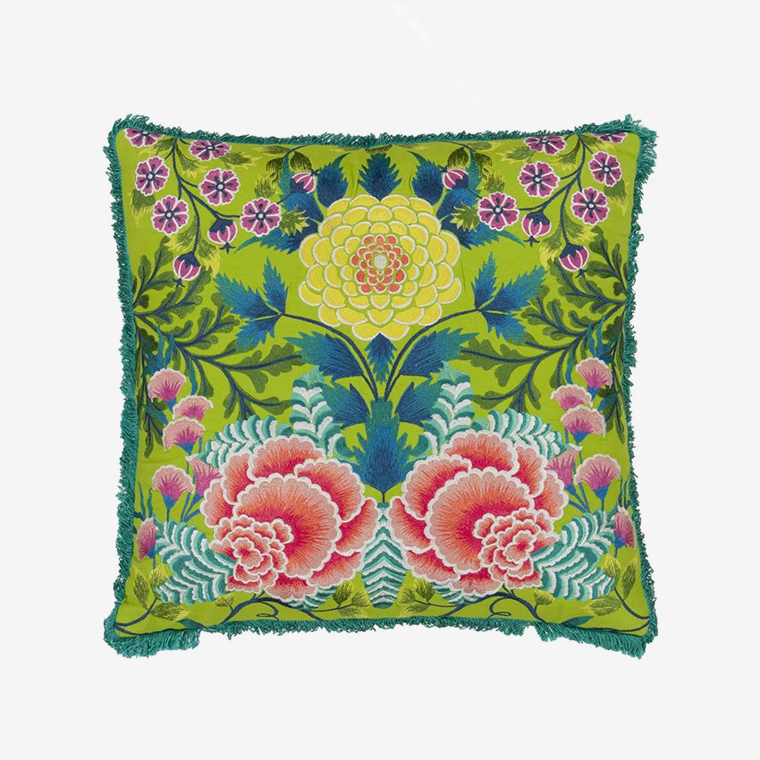 Christian Lacroix Embroidered Lime Green Brocade Decorative Pillow Cover - Luxury Home Decor for Sofa, Bed, Living Room & Wedding Gifts