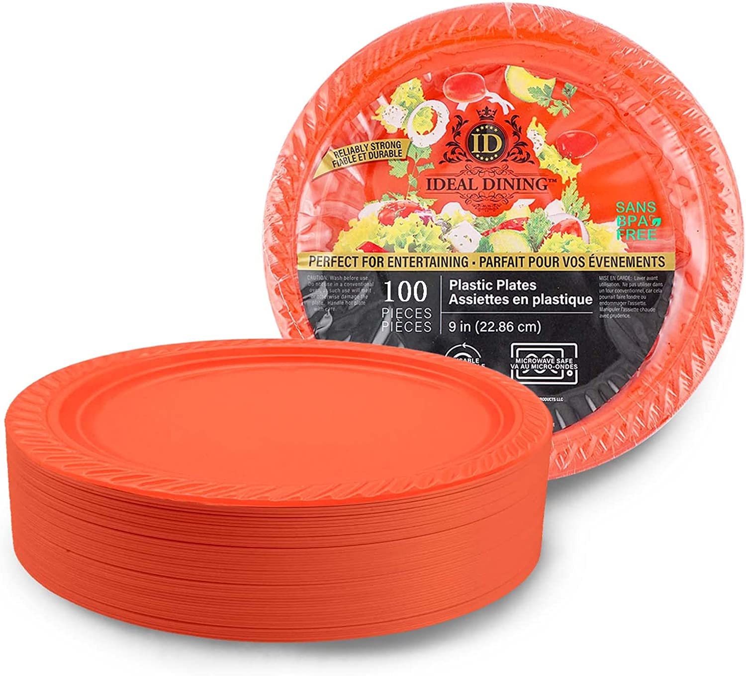 Nicole Fantani's IDEAL Dining 9-Inch Disposable Red Plastic Plates - Microwave Safe, BPA-Free - 100 Count - Perfect for Parties, Picnics & Outdoor Events