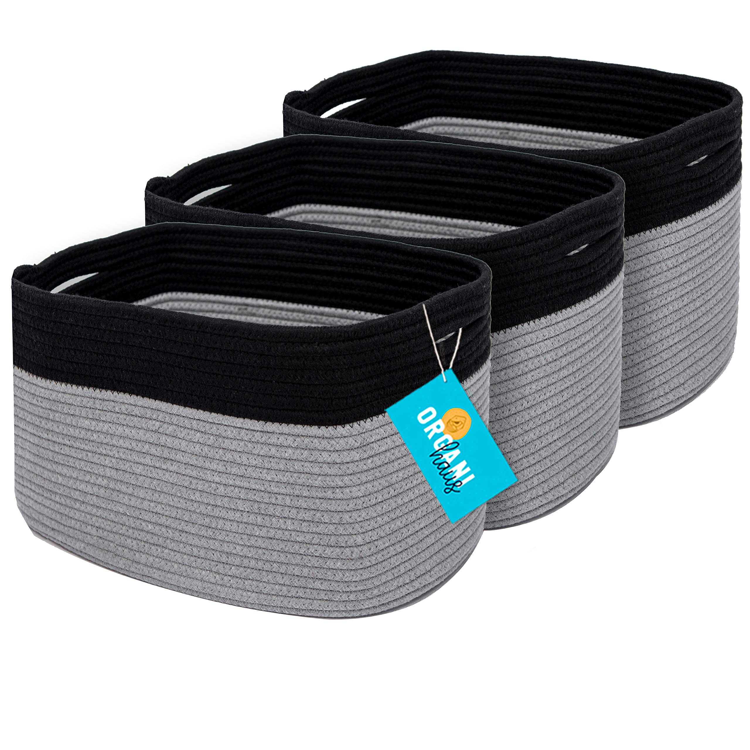 OrganiHaus Cotton Rope Baskets 3-Pack - Farmhouse Storage for Books & Bathroom