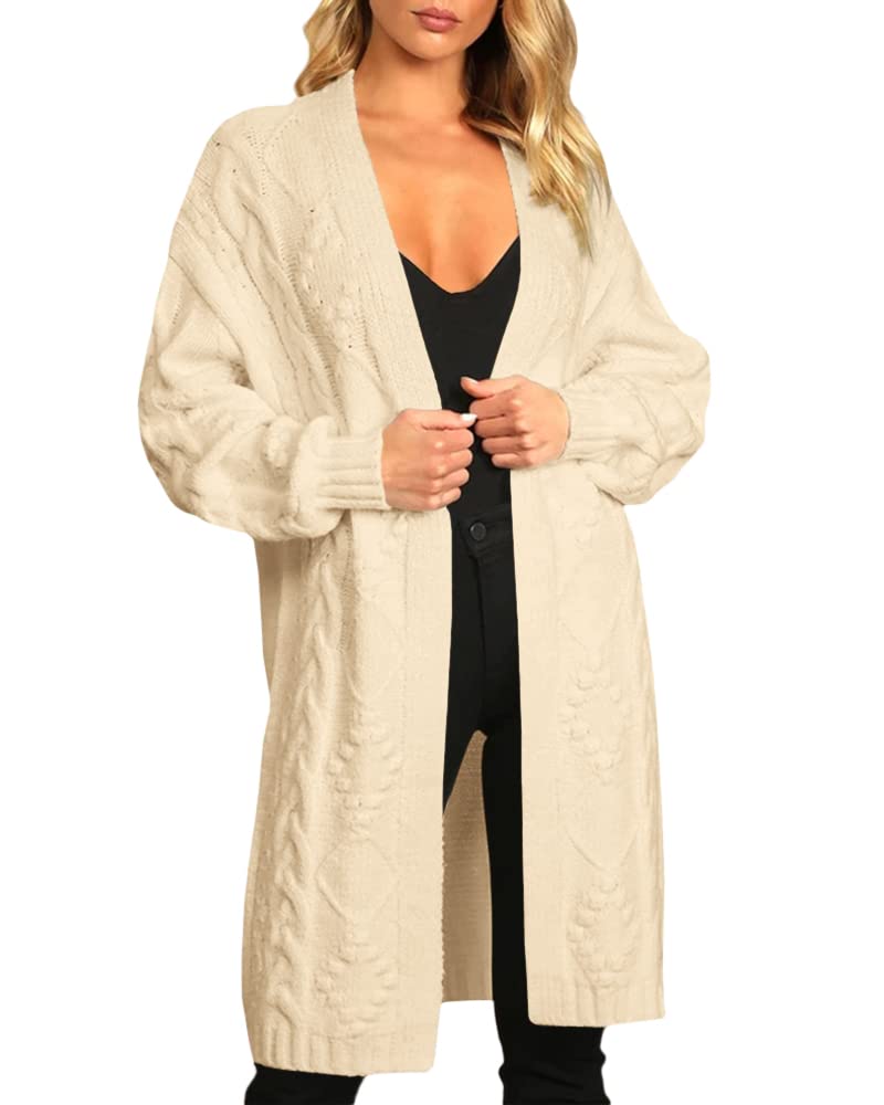 Taodou Women's Open Front Long Sleeve Chunky Knit Cardigan Sweater - Loose Fit Casual Coat for Fall & Winter | Perfect for Office, Coffee Dates & Cozy Evenings