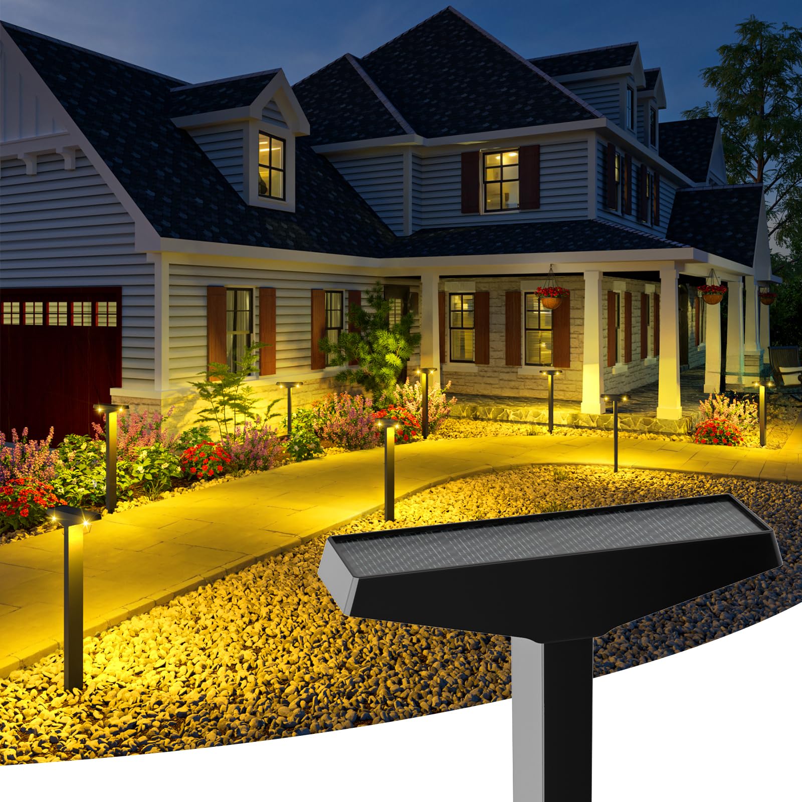 JSOT 8 Pack Outdoor Solar Lights Waterproof - Modern Solar-Powered Landscape Pathway Lights for Garden, Yard, Driveway & Sidewalk - Dusk to Dawn Auto On/Off Warm White Lighting (Perfect for Patio, Deck, Walkway & Backyard Decor)