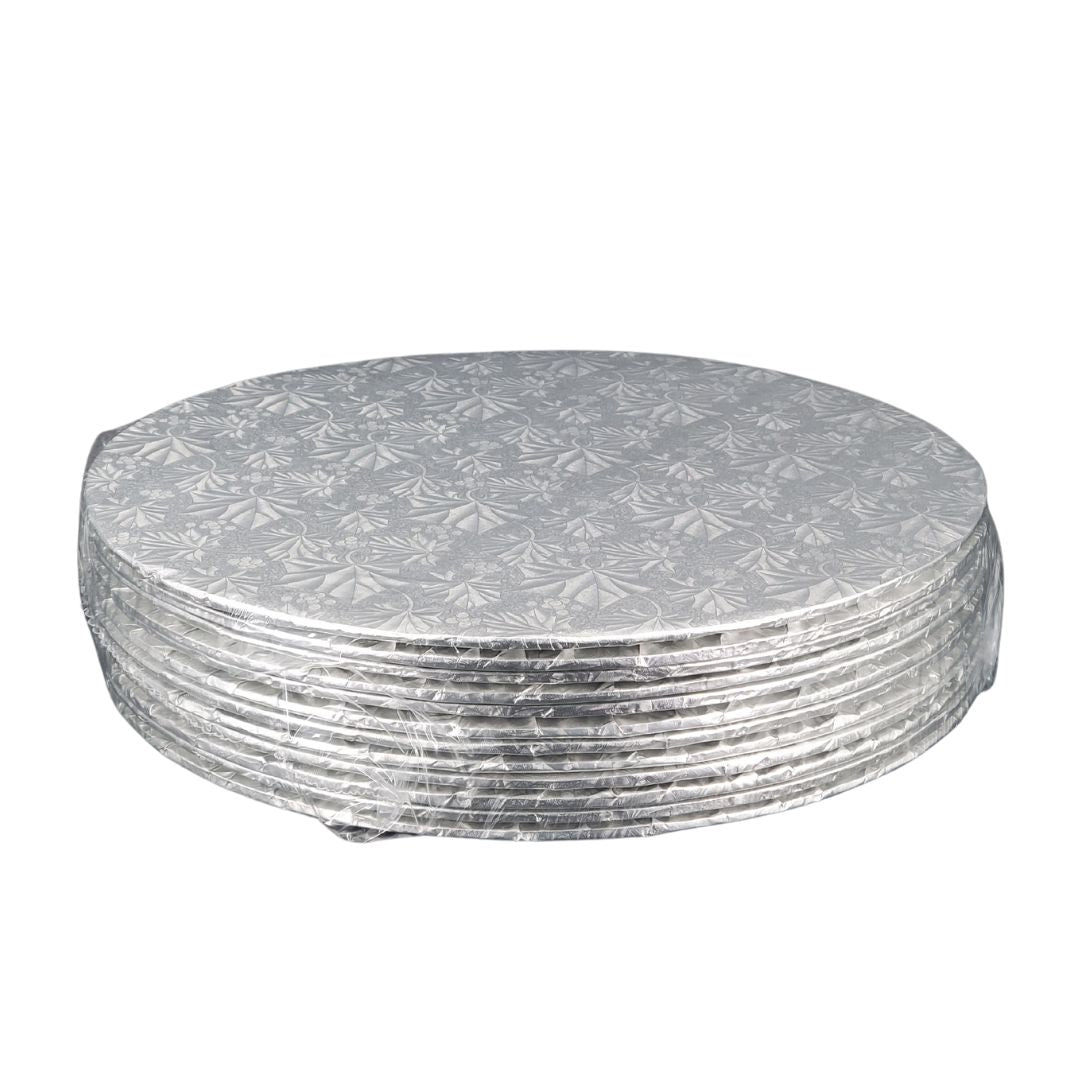 Enjay 14 Inch Round Silver Cake Board - 1/4 Inch Thick for Professional Baking, Wedding Cakes, and Dessert Displays