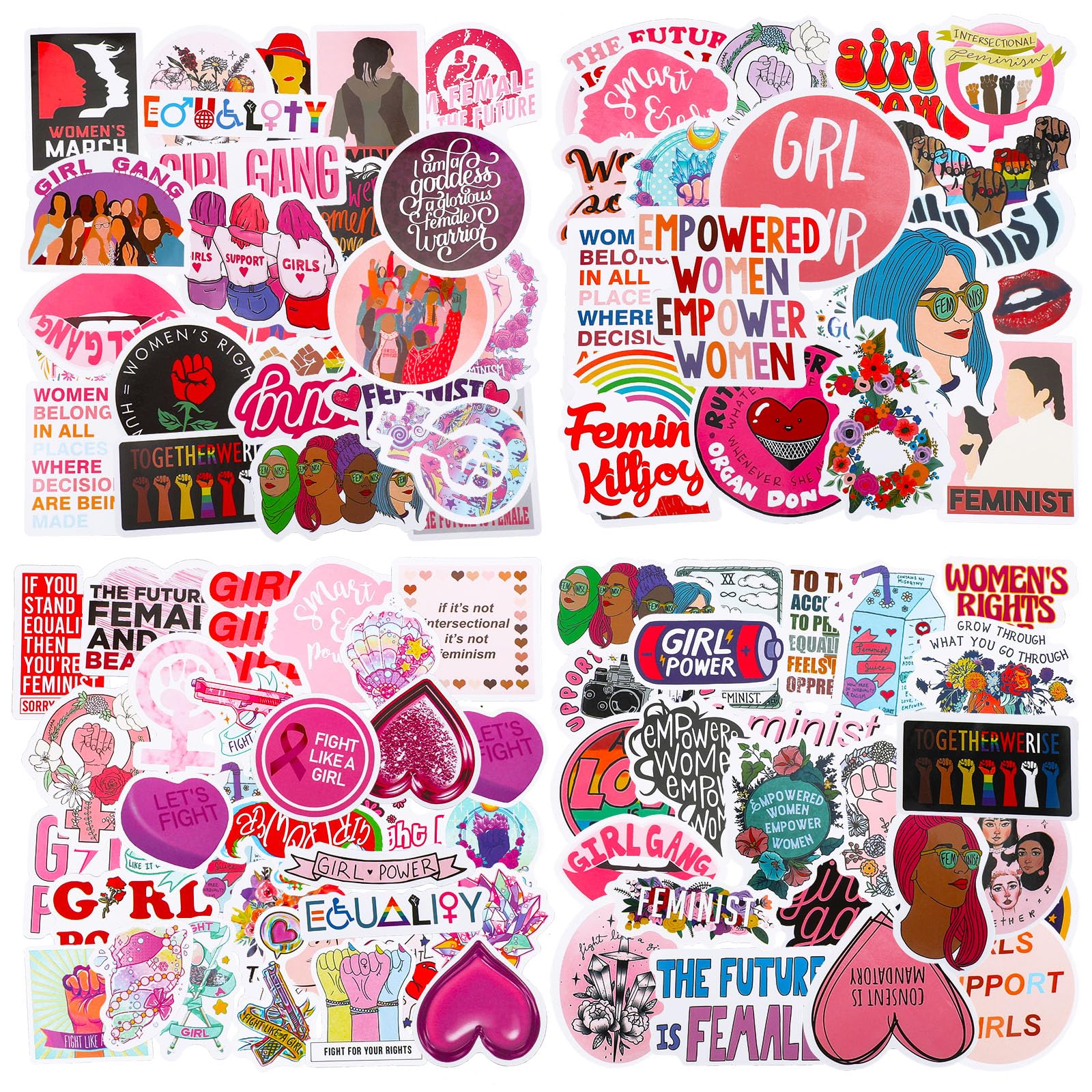 Feminist Stickers 150pcs - Waterproof Vinyl for Water Bottles, Laptops & Luggage - Women Empowerment & Breast Cancer Awareness