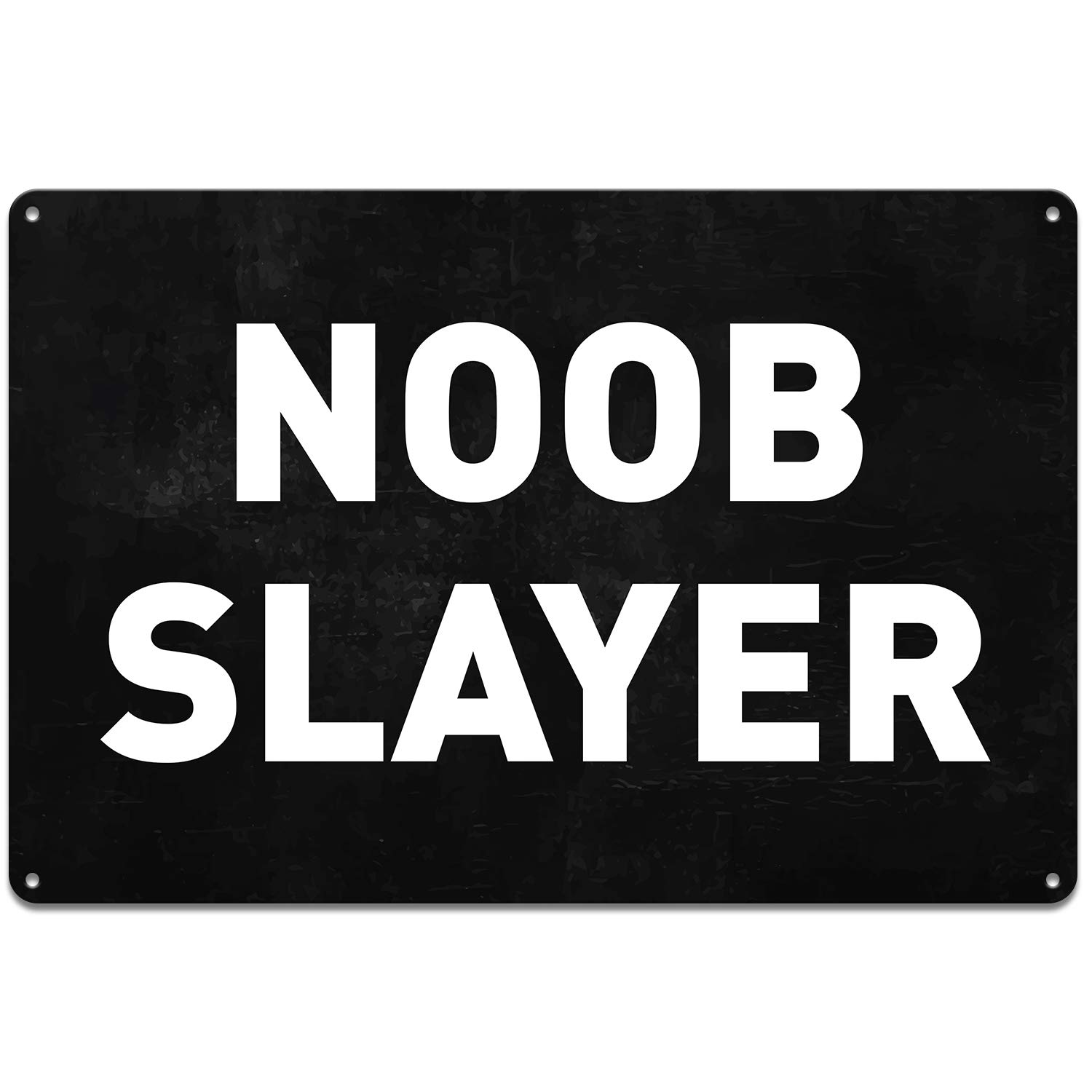 Noob Slayer - Funny Video Game Tin Sign Wall Decor for Bedroom, Man Cave, Bar & Gaming Room - 8 x 12 Inch Retro Metal Sign - Perfect for Gamer Gifts & Gaming Themed Room Decor