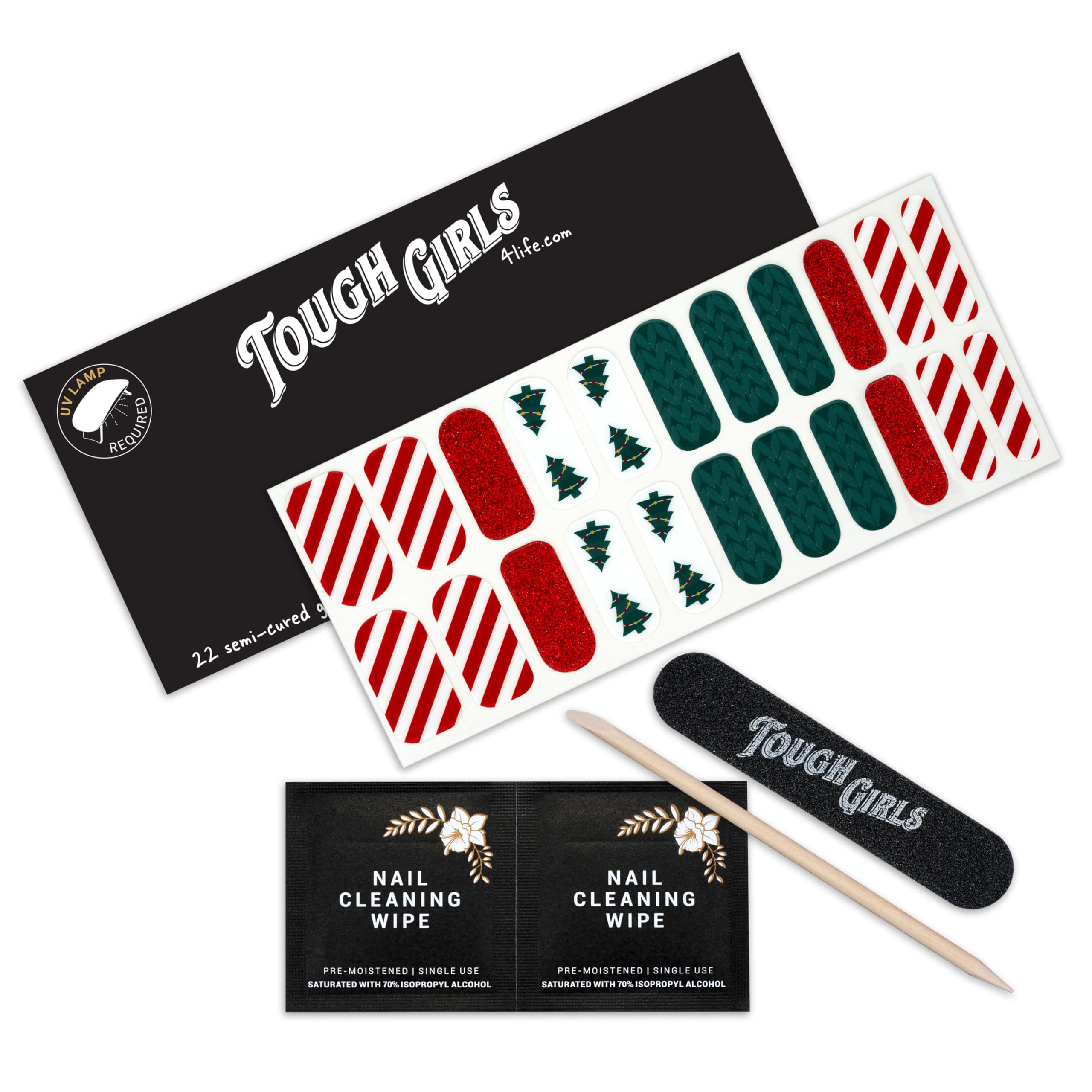 22 Premium Semi-Cured Gel Nail Polish Strips with Application Accessories - Classic Christmas Design for Holiday Parties & Festive Nail Art