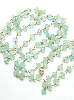 Aqua Chalcedony Long Necklace - Gold Layering Rosary Style Necklace for Women, Elegant Boho Jewelry for Layering, Gift for Her | Perfect for Everyday Wear, Parties & Special Occasions