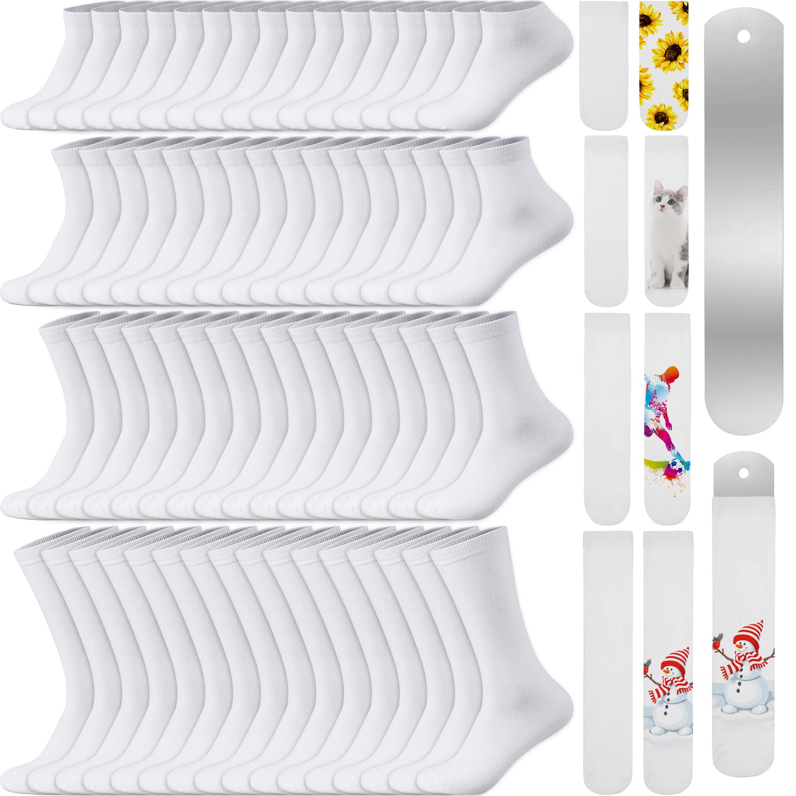**SATINIOR Sublimation Socks for Heat Press - DIY Polyester Blank Socks with Sublimation Sock Jig - Heat Transfer Socks for Custom Printing (4 Sizes, 48 Pairs) - Perfect for Sports, Gifts & Personalized Apparel**