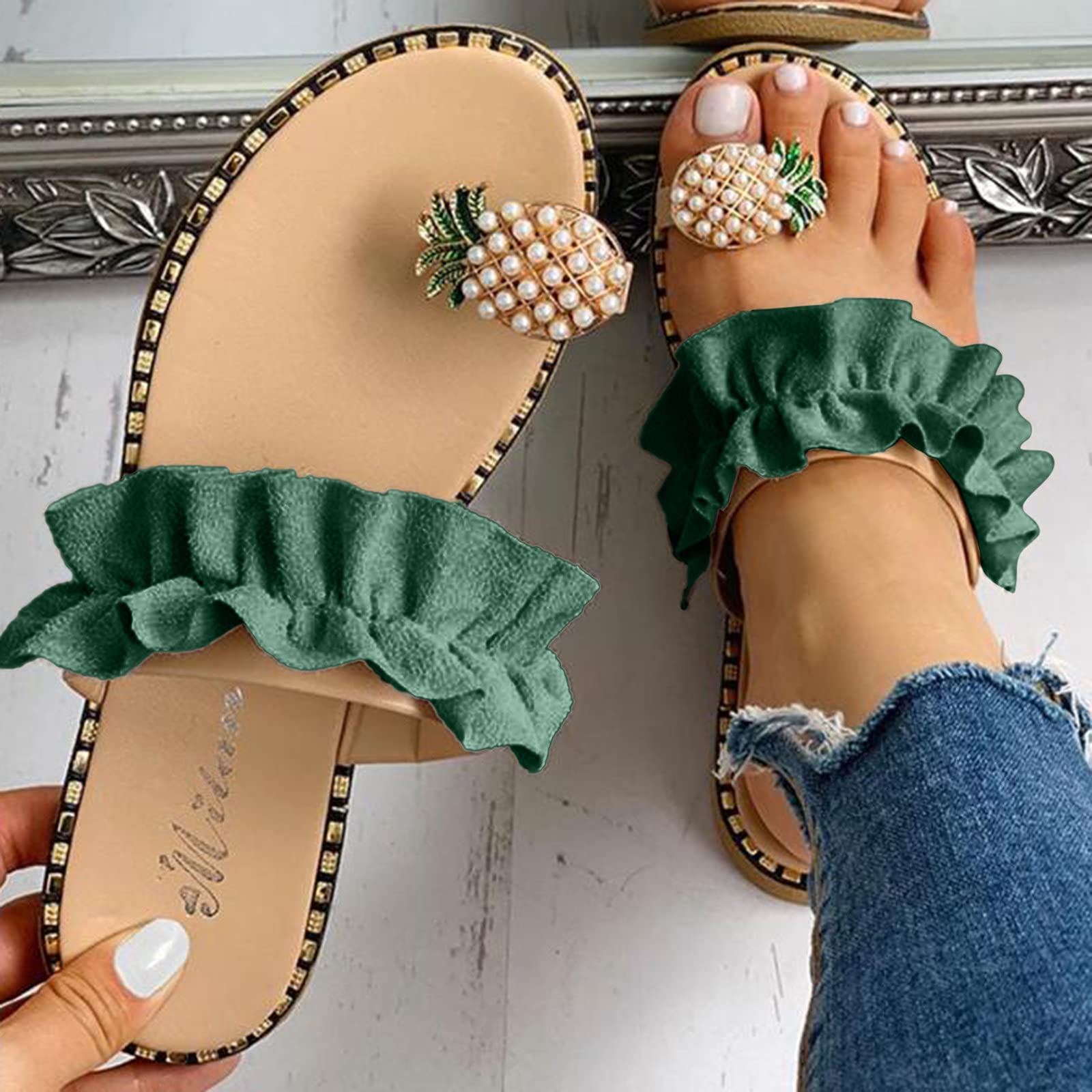 2022 Women's Pineapple Sandals - Fashion Casual Ring Toe Flat Slippers Slides Shoes for Women | Perfect for Beach, Vacation & Summer Outfits