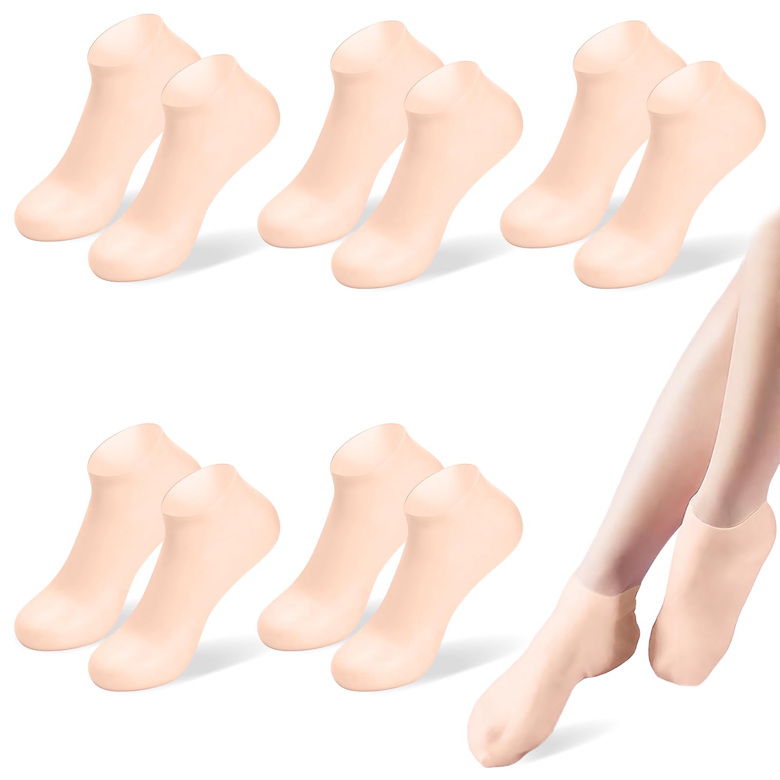 5 Pairs Moisturizing Silicone Socks for Dry Cracked Feet - Women's Hydrating Gel Foot Socks for Overnight Foot Care - Perfect for Spa, Pedicure & Cracked Heel Treatment at Home