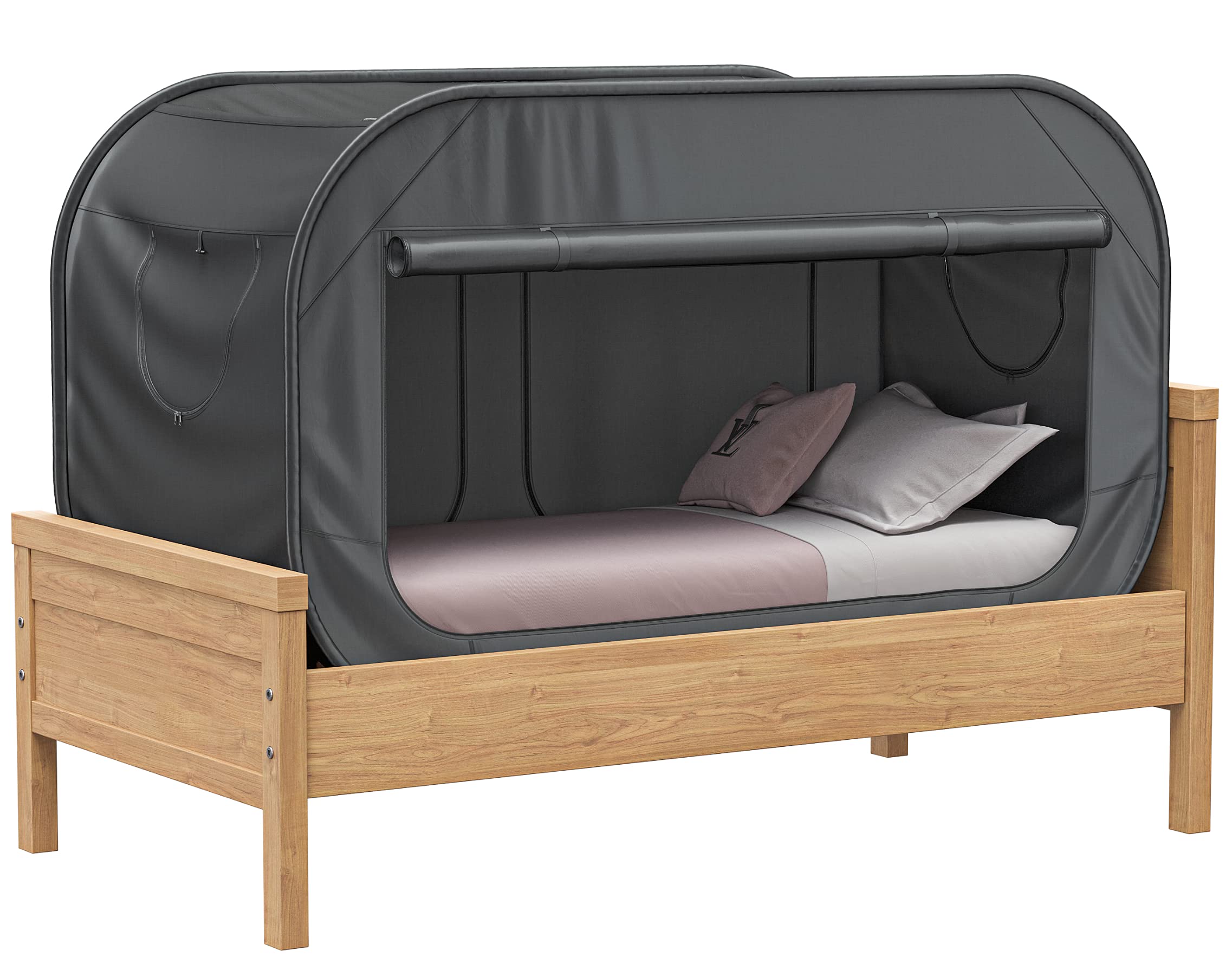 Skywin Twin Bed Tent - Pop Up Privacy Canopy for Twin Beds, Collapsible & Breathable, Light Reducing Pongee Fabric for Warm Cozy Nights (Black) - Perfect for Camping, Dorm Rooms & Privacy at Home