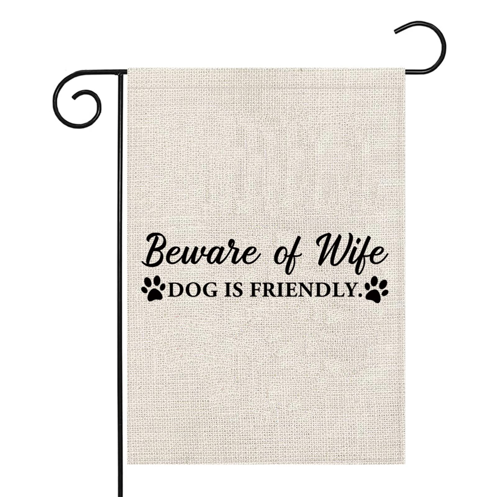PWHAOO Funny 'Beware of Wife Dog is Friendly' Garden Flag - Cute Welcome Sign for Dog Lovers & Dog Moms - Perfect Outdoor Decor for Yards, Lawns & Pet-Friendly Homes (Wife Dog is Friendly Design)