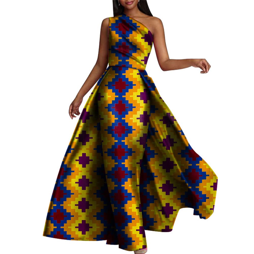 African Dresses for Women - Sleeveless One Shoulder Ankara Kente Print Maxi Dress | Sexy Traditional African Attire for Party, Work & Special Occasions | Perfect for Weddings, Cultural Events & Date Nights