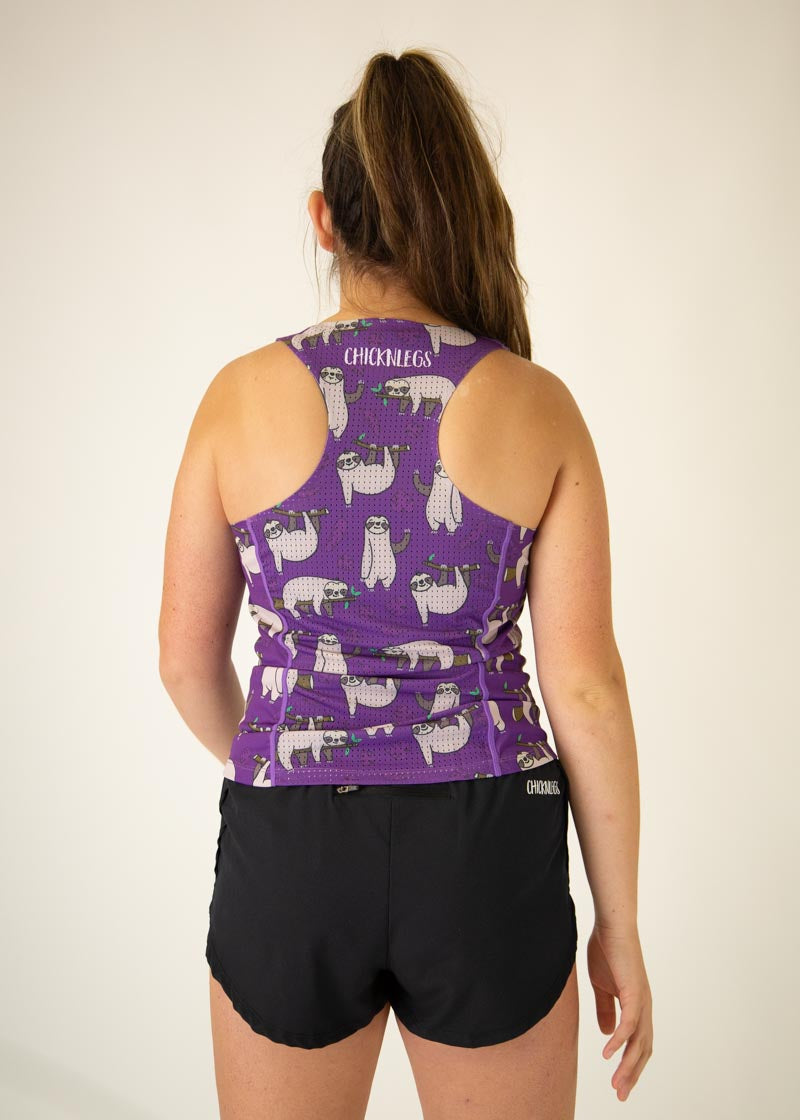 Women's Sloth Print Performance Singlet - Moisture Wicking Athletic Tank Top for Running & Workouts