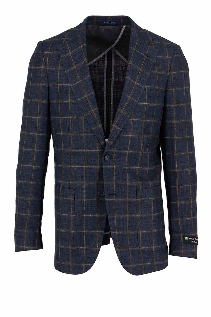 Men's Slim Fit Half Lined Bamboo Jacket | Canaletto Navy with Brown Windowpane Veneto/THP | Breathable Lightweight Blazer for Business Casual & Office Wear | Style CU2025318