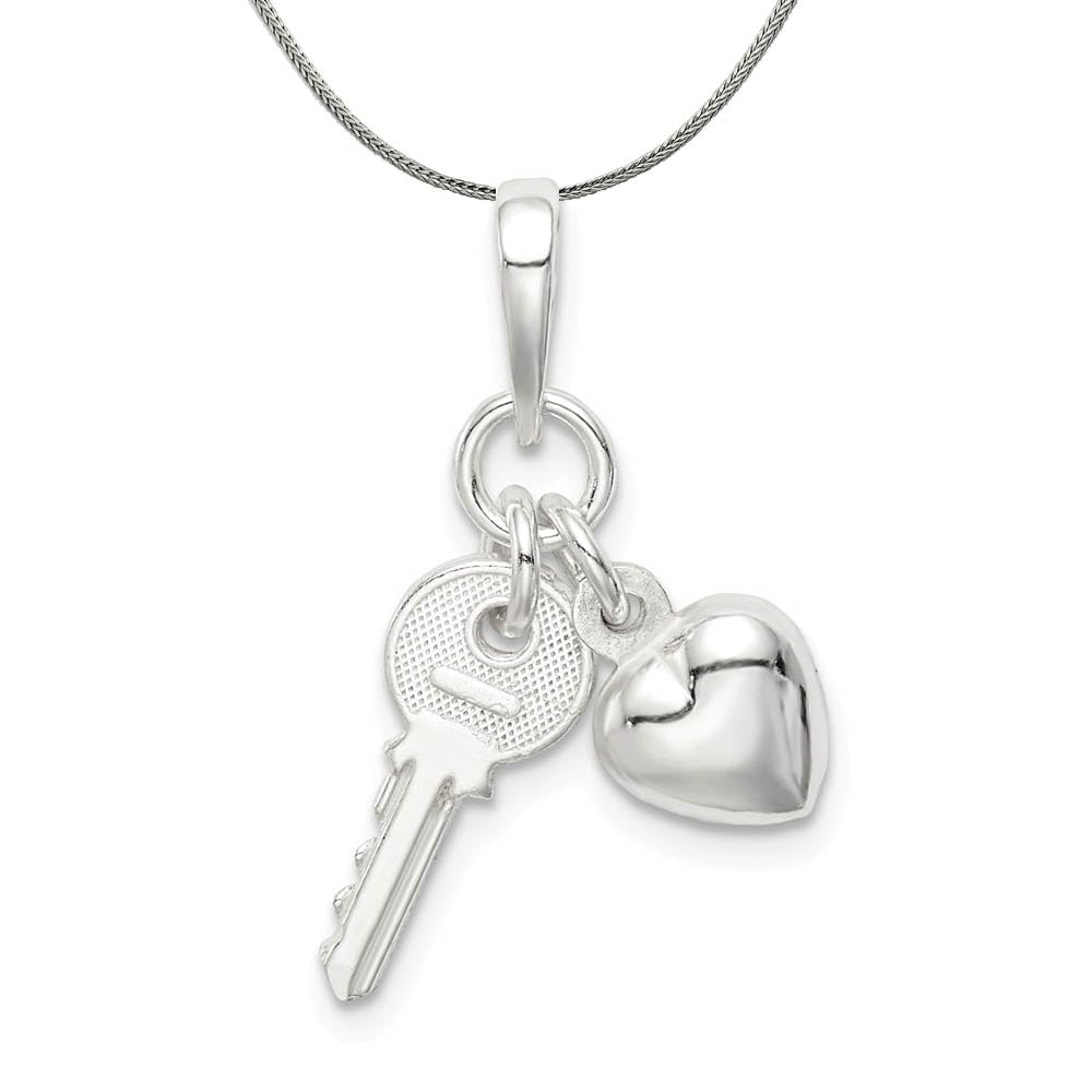 Black Bow Sterling Silver Heart & Key Charm Necklace – Elegant Jewelry Gift for Women, Perfect for Valentine's Day, Anniversary & Special Occasions