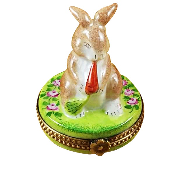Hand-Painted Limoges Porcelain Rabbit Figurine - Carrot Nibbling Bunny Collectible - Perfect for Easter Decor, Table Centerpiece & Gift Giving