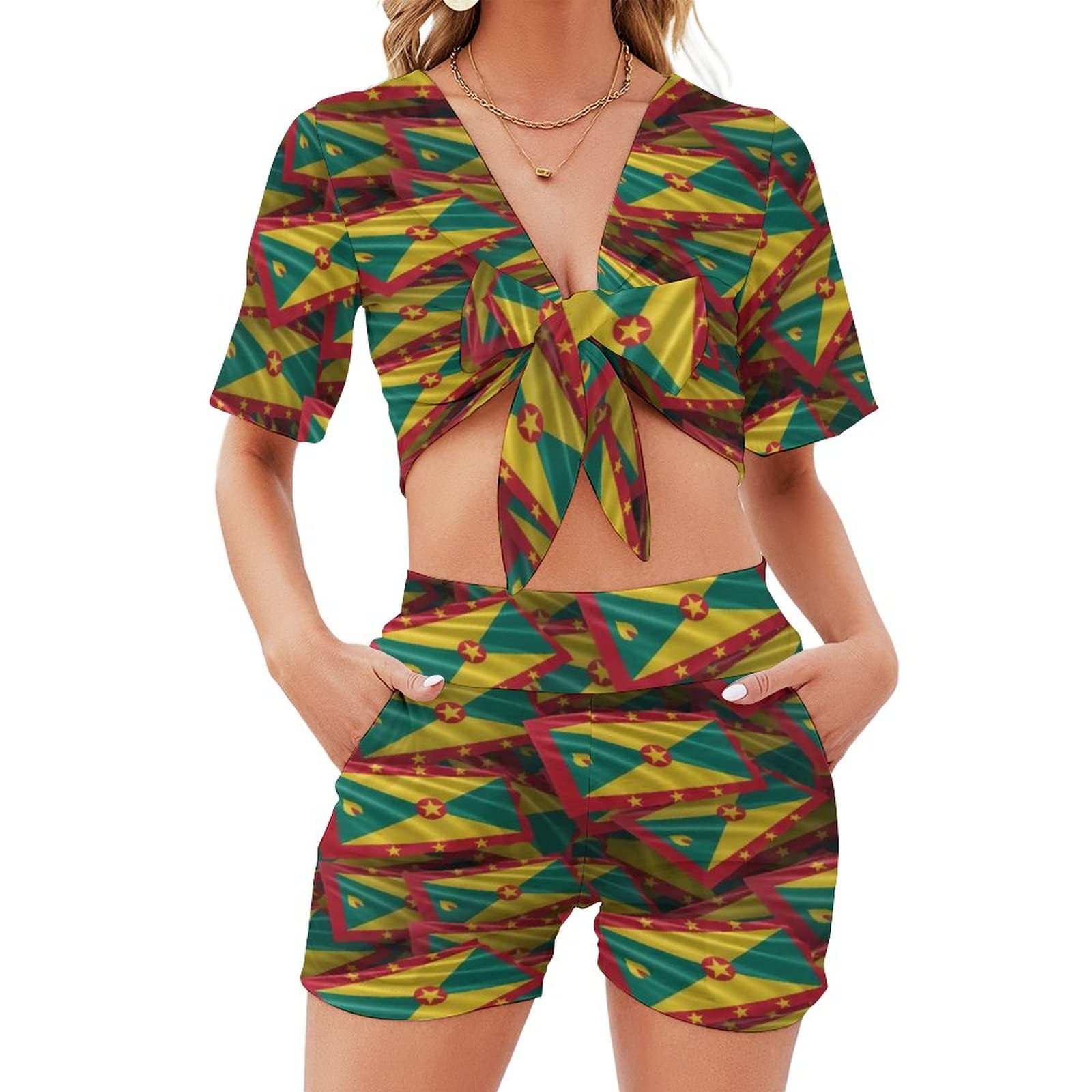Grenada Flag Print Beach Bikini Set - Women's Swimwear Shorts for Resort & Vacation | Tropical Pool Party, Island Getaway, Summer Beach Fashion
