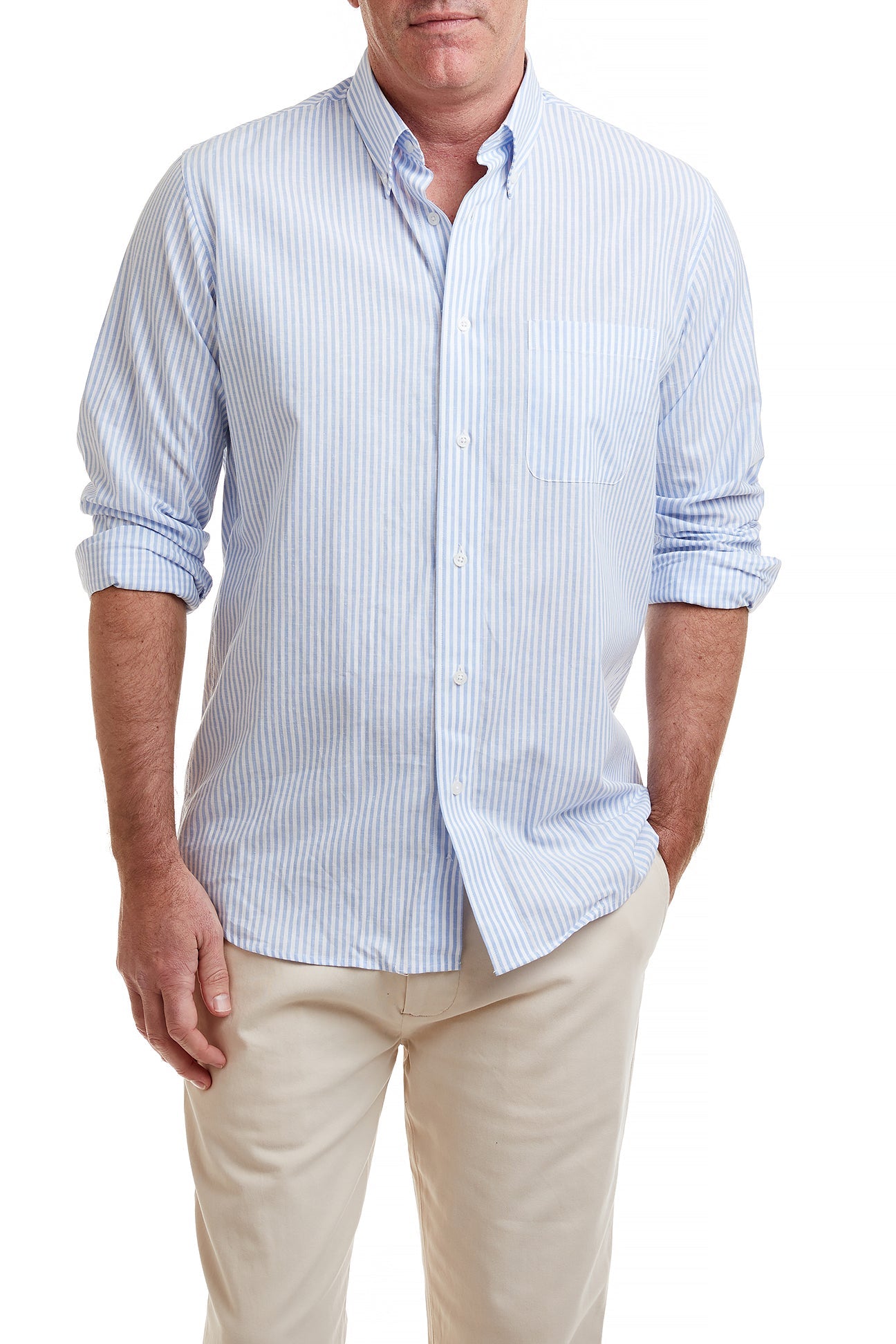 Premium Chase Shirt in Soft Linen Fabric | Blue Stripe Men's Casual Shirt | Perfect for Summer Outfits & Beach Vacations