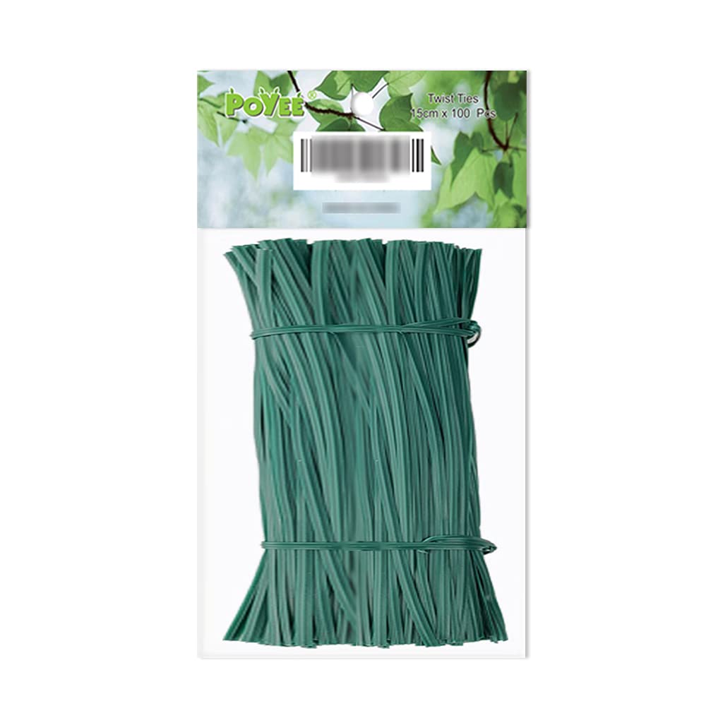 POYEE 100-Pack 6 Inch Green Plastic Garden Twist Ties - 15cm Plant Support Cable Cord Ties for Outdoor Gardening, Vine Training, and DIY Home Organization