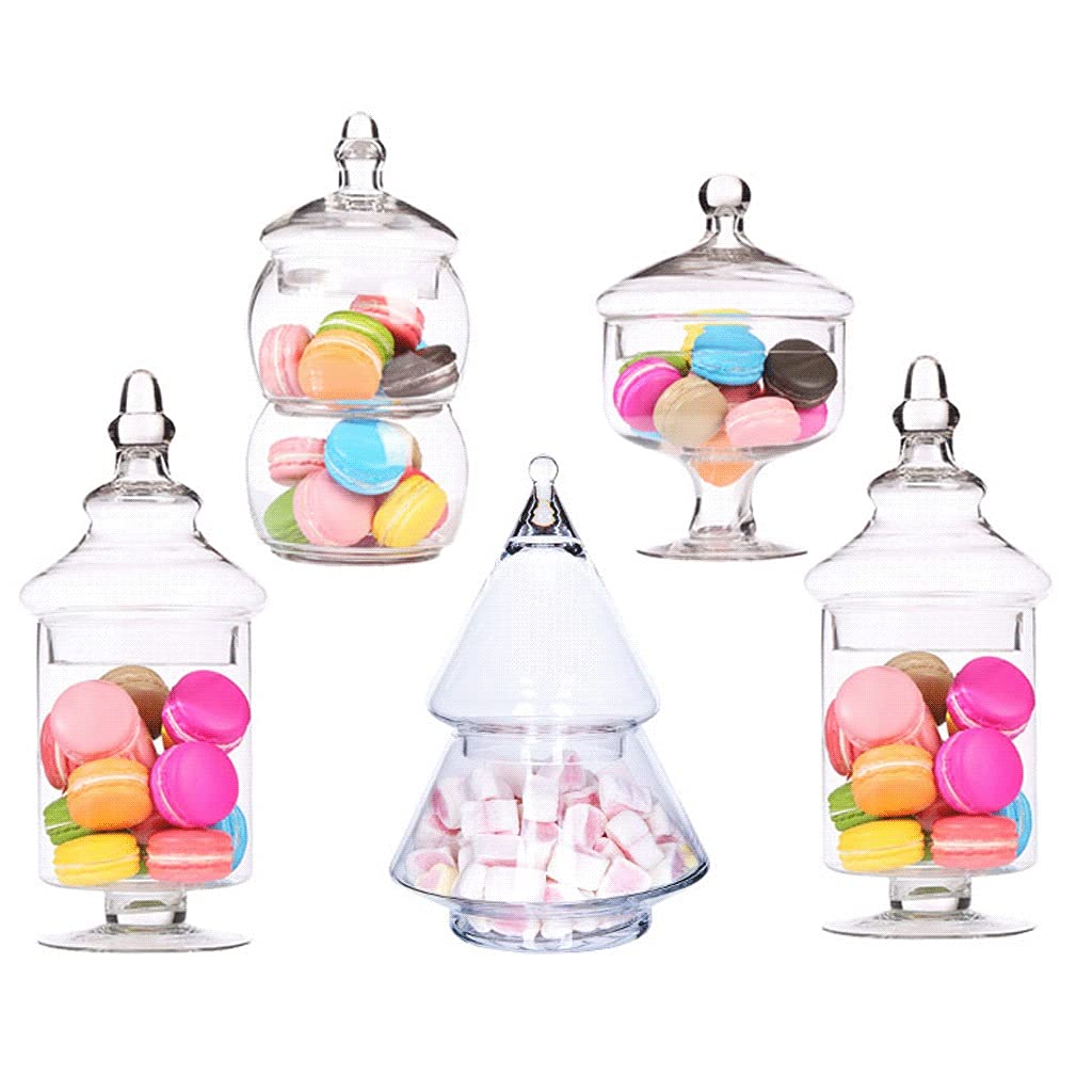 5-Piece Clear Glass Apothecary Jars with Candy Clip & Ribbon - Food Storage Containers for Candy, Spices, Coffee, Wedding Decor & Kitchen Organization