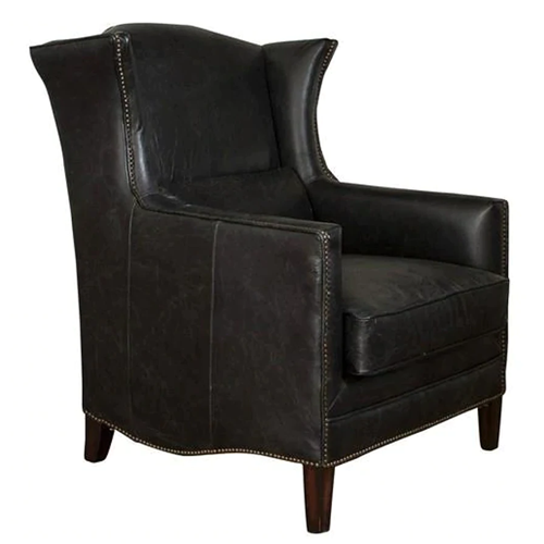 Premium Wing Leather Armchair - Black Genuine Leather Lounge Chair for Living Room, Study, or Office - Modern Comfortable Seating Furniture for Home Decor