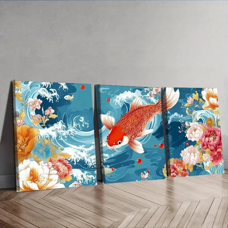 3-Piece Red and White Koi Fish Wall Art Set - Framed Canvas Prints 50x70cm - High Quality Australian Made Wall Decor - Perfect for Living Room, Bedroom & Office Decoration