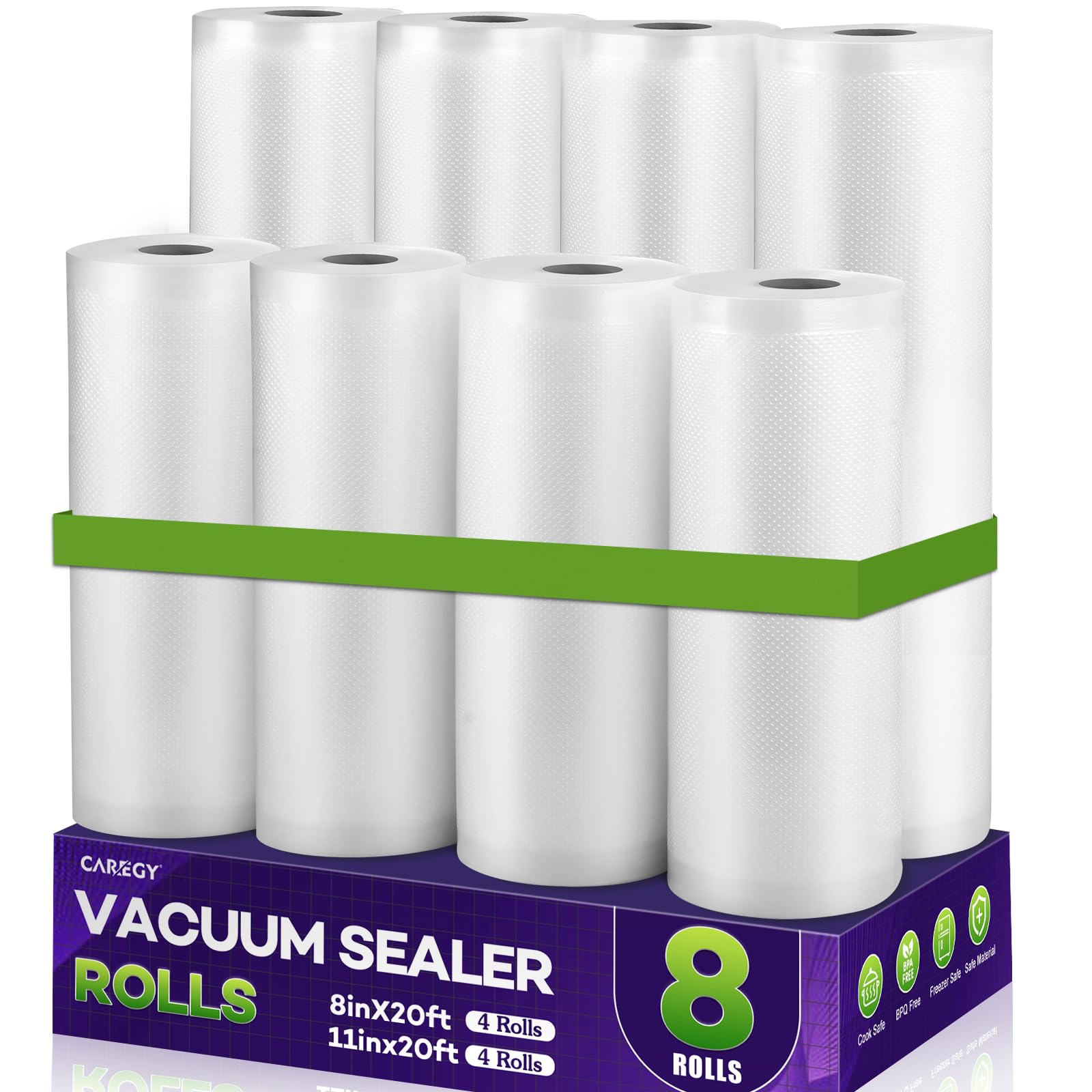 CAREGY Commercial Grade BPA Free Vacuum Sealer Bags - 8 Pack (4 Rolls 8