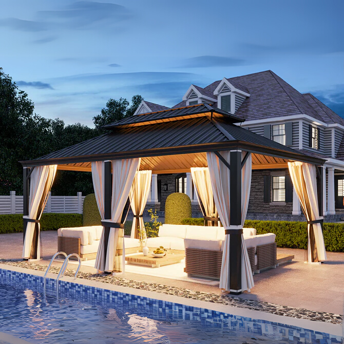 12' x 18' Hardtop Gazebo with Aluminum Frame - Dark Gray Outdoor Canopy for Patio, Garden, Backyard & Poolside Shelter | EROMMY