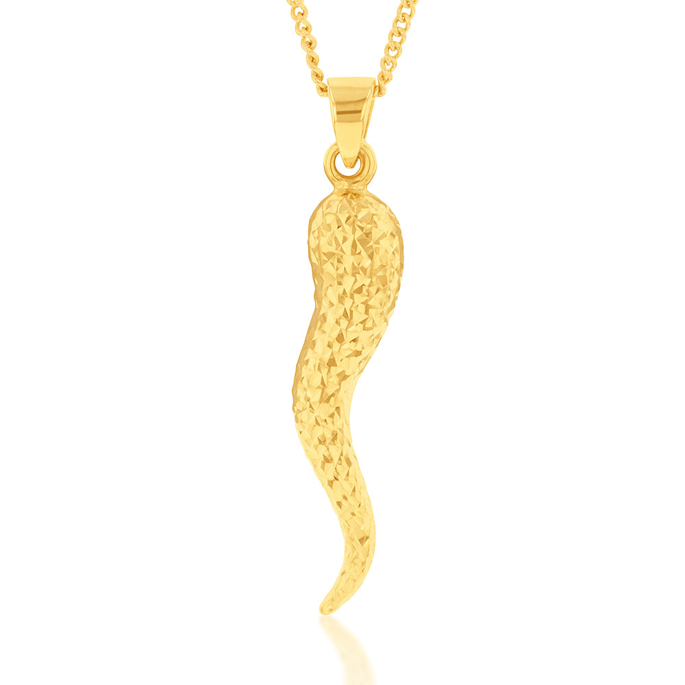 9ct Silver Filled Yellow Gold Italian Horn Pendant Necklace - Protection Charm for Good Luck & Style - Perfect for Gifts, Everyday Wear & Special Occasions