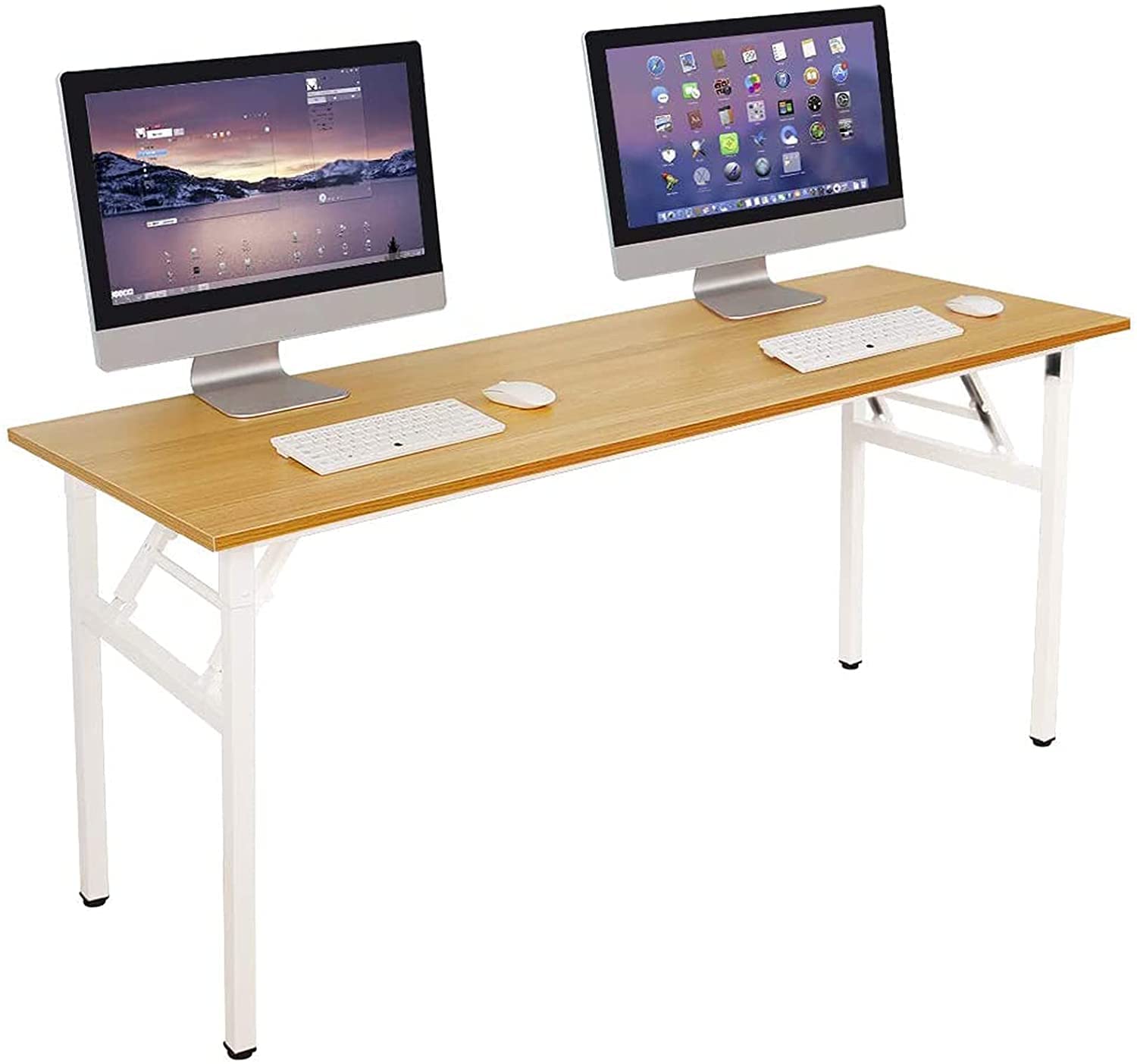 62 Inch Modern Simple Style Folding Computer Desk - Home Office Writing Desk with No Assembly Required | Space Saving Foldable Table for Small Spaces, Dorm Rooms & Home Offices