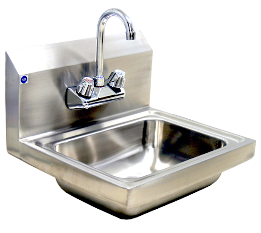 Blue Air BSH 14/LF Stainless Steel Hand Sink with Lead-Free Faucet (10x14 Inches) & Drain Basket - Perfect for Commercial Kitchens, Restaurants, and Food Service Areas