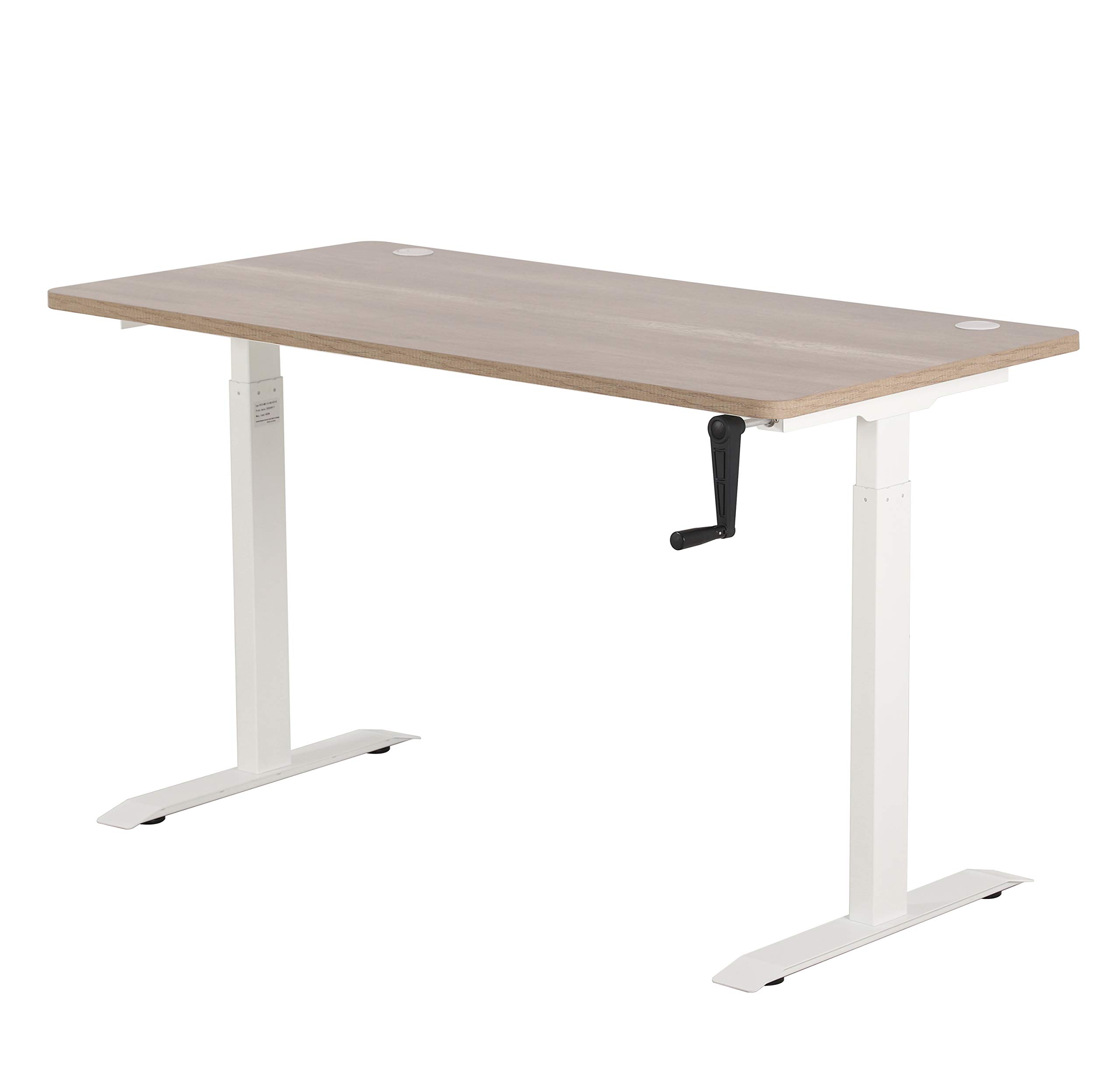 UNICOO 55.12 x 27.6 Inch Adjustable Standing Desk - Manual Crank Sit Stand Desk for Home Office, White Frame with Ancient Oak Top - Ergonomic Computer Workstation for Remote Work & Study