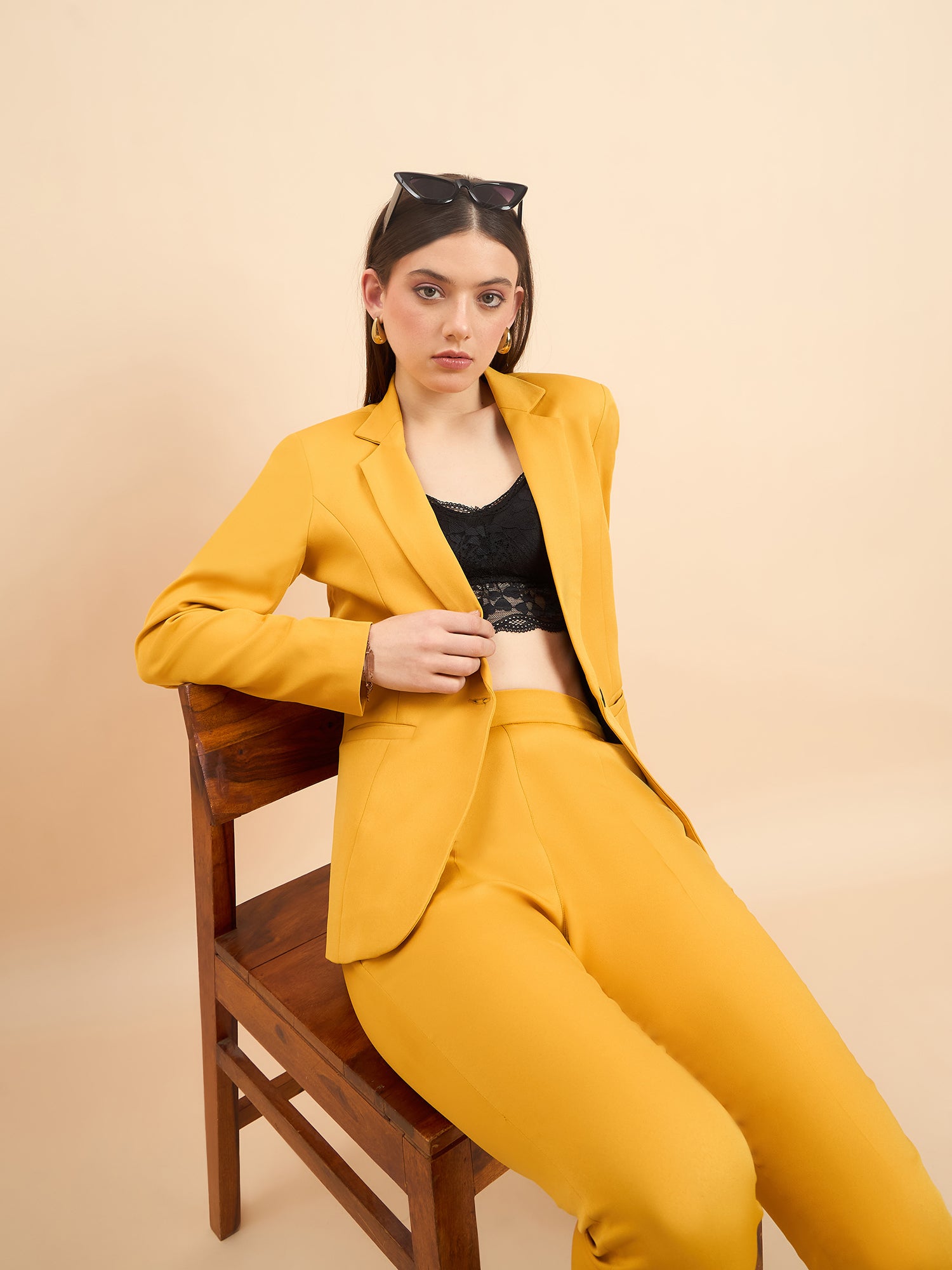 Lightweight Stretch Blazer with Notched Lapel in Mustard Yellow | Slim Fit Women's Office Jacket | Perfect for Business Casual, Workwear & Professional Outfits