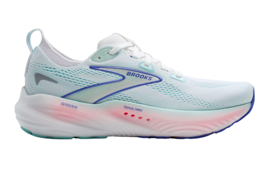 Brooks Glycerin 22 Women's Running Shoes (B Width) - White/Limpet Shell/Amparo Blue | Cushioned Road Running Sneakers for Long Distance & Marathon Training
