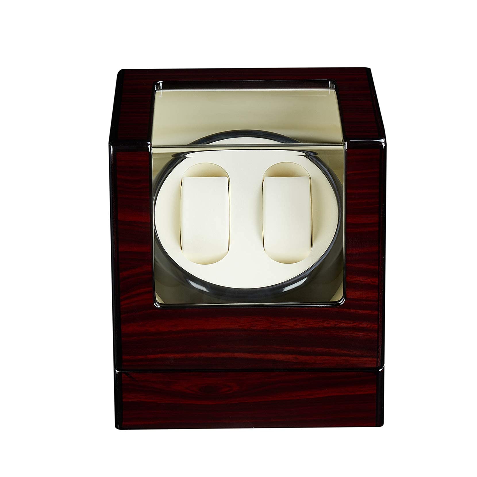 Automatic Watch Winder for Men - Double Watch Display Case with Wooden Storage Organizer, Sandalwood Red & White Modern Design - Perfect for Home, Office, and Travel Watch Collection