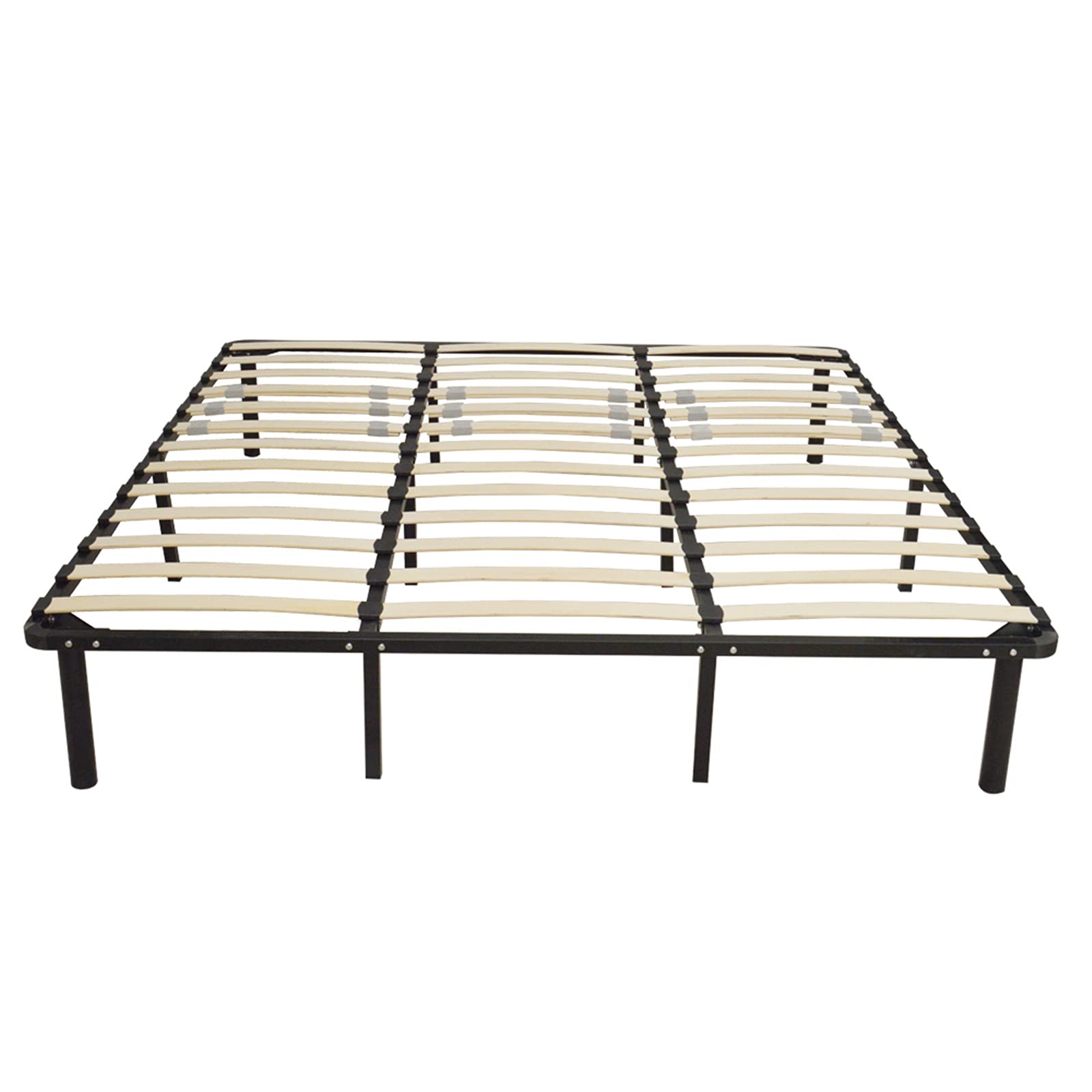 King Size Black Metal Iron Bed Frame with Wooden Slats - Sturdy Support for Mattress, Durable & Elegant Design for Bedroom, Guest Room, or Master Suite